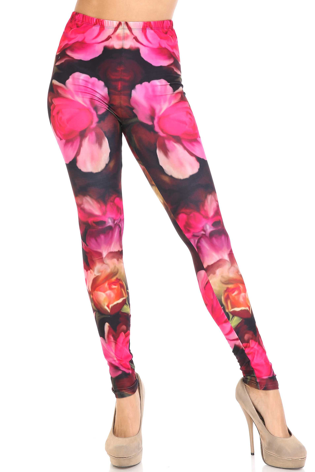 Creamy Soft Premium Women's Leggings Vintage Rose Regular Size, High Rise, Stretchy & Comfortable Fit - by USA Fashion