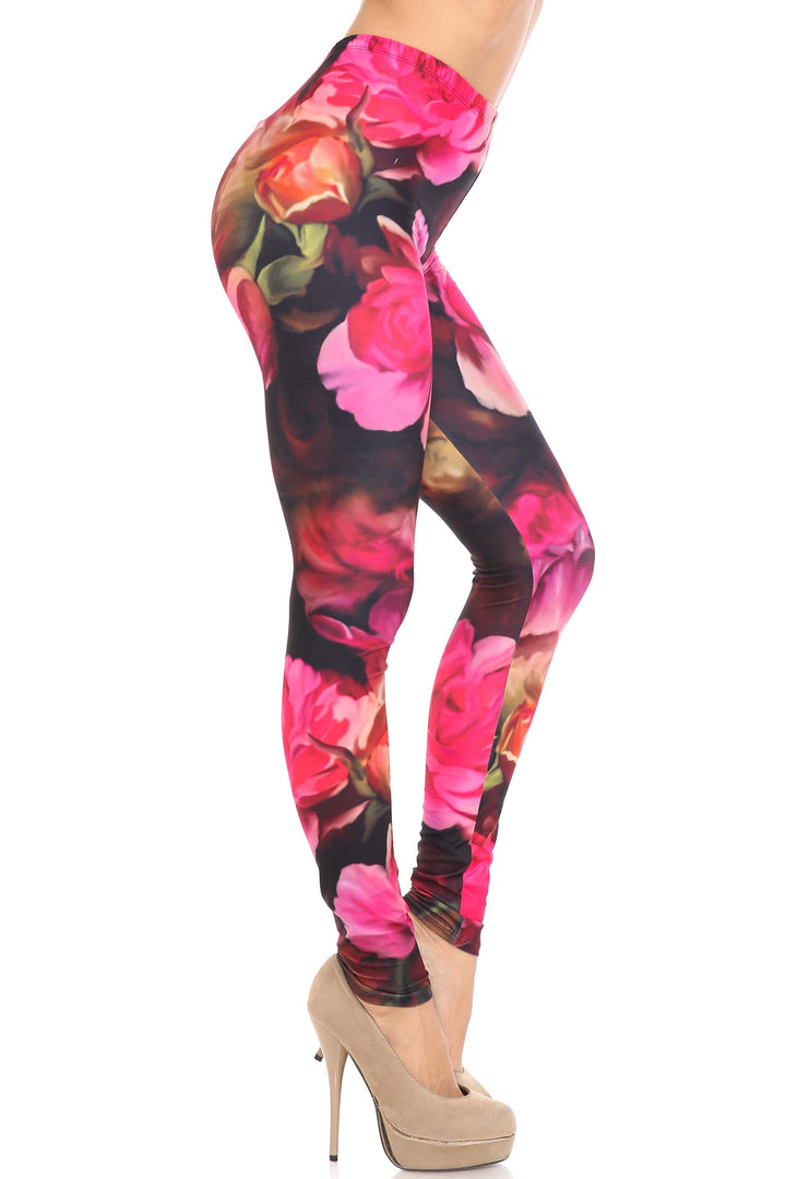 Creamy Soft Premium Women's Leggings Vintage Rose Regular Size, High Rise, Stretchy & Comfortable Fit - by USA Fashion