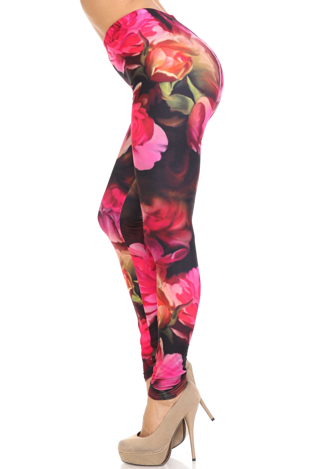 Creamy Soft Premium Women's Leggings Vintage Rose Regular Size, High Rise, Stretchy & Comfortable Fit - by USA Fashion
