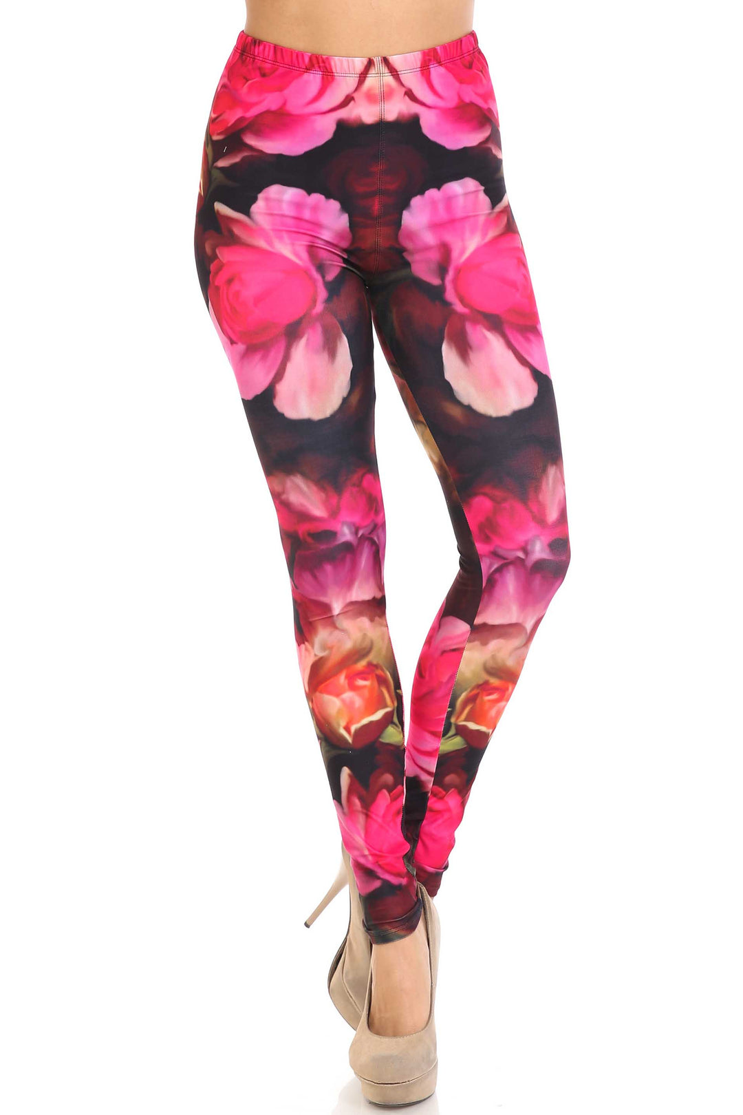 Creamy Soft Premium Women's Leggings Vintage Rose Regular Size, High Rise, Stretchy & Comfortable Fit - by USA Fashion