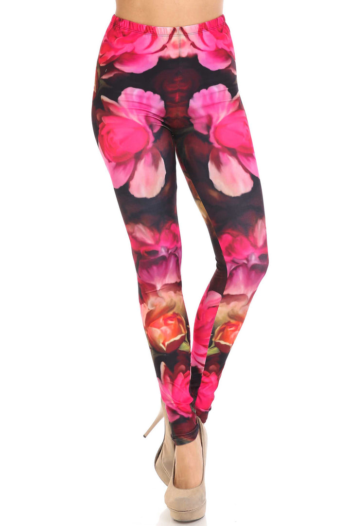 Creamy Soft Premium Women's Leggings Vintage Rose Regular Size, High Rise, Stretchy & Comfortable Fit - by USA Fashion