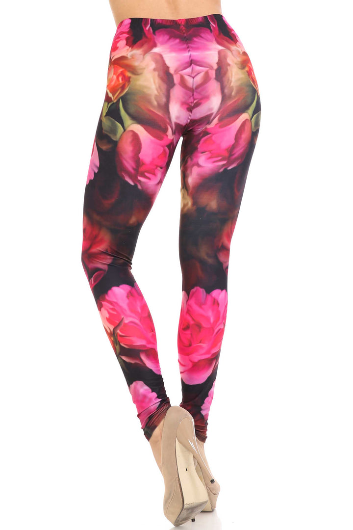 Creamy Soft Premium Women's Leggings Vintage Rose Regular Size, High Rise, Stretchy & Comfortable Fit - by USA Fashion