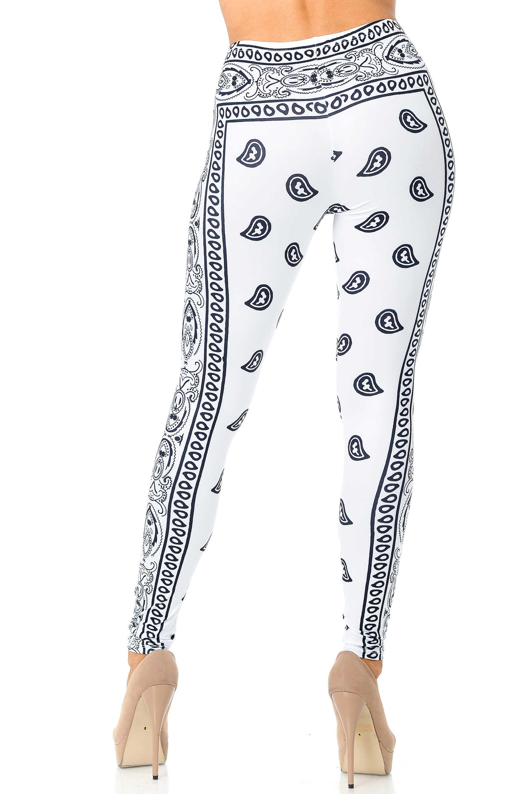 Creamy Soft Premium Women's Leggings White Bandana Regular Size, High Rise, Stretchy & Comfortable Fit - by USA Fashion