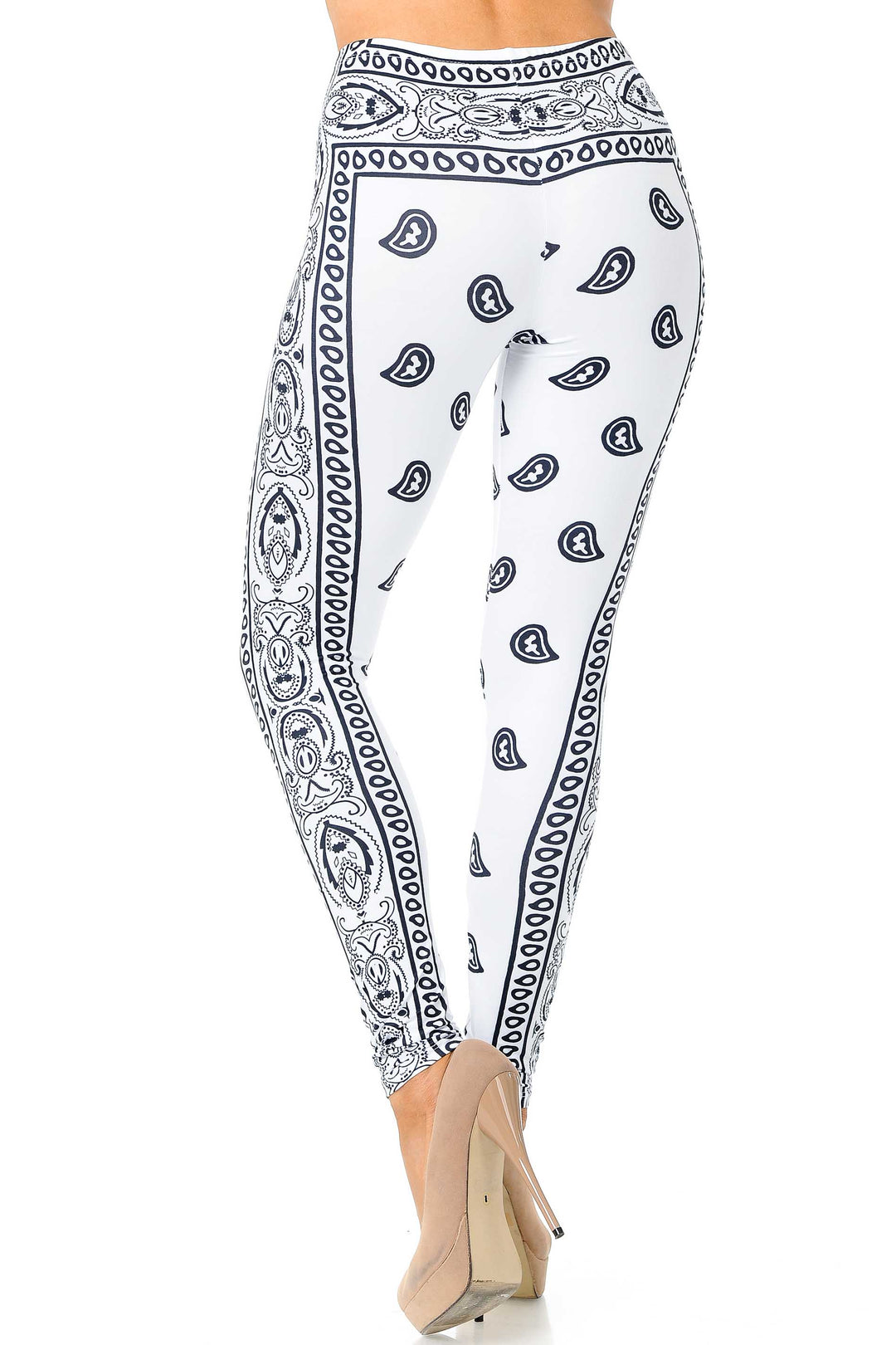 Creamy Soft Premium Women's Leggings White Bandana Regular Size, High Rise, Stretchy & Comfortable Fit - by USA Fashion