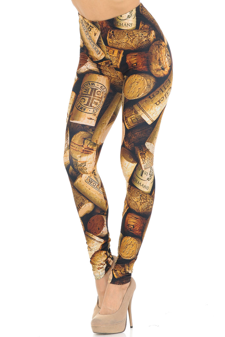 Creamy Soft Premium Women's Leggings Wine Cork Regular Size, High Rise, Stretchy & Comfortable Fit - by USA Fashion