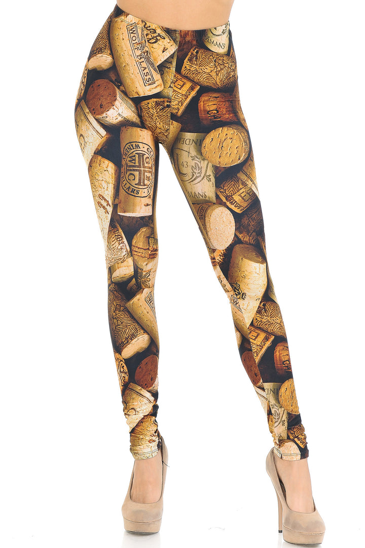 Creamy Soft Premium Women's Leggings Wine Cork Regular Size, High Rise, Stretchy & Comfortable Fit - by USA Fashion