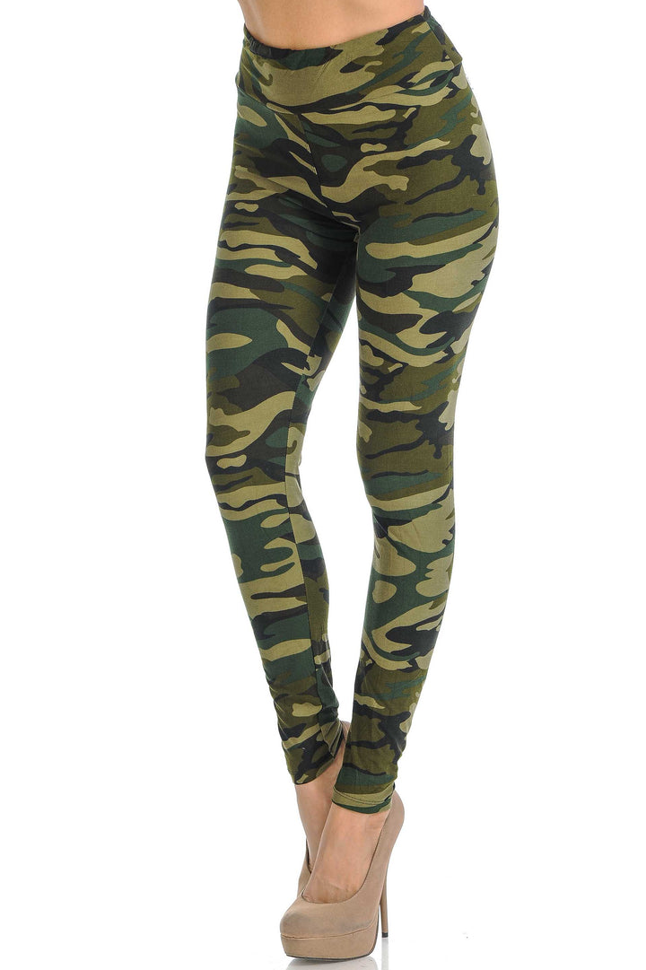 Buttery Soft Green Camouflage High Waisted Leggings - EEVEE (One Size Regular,Green)