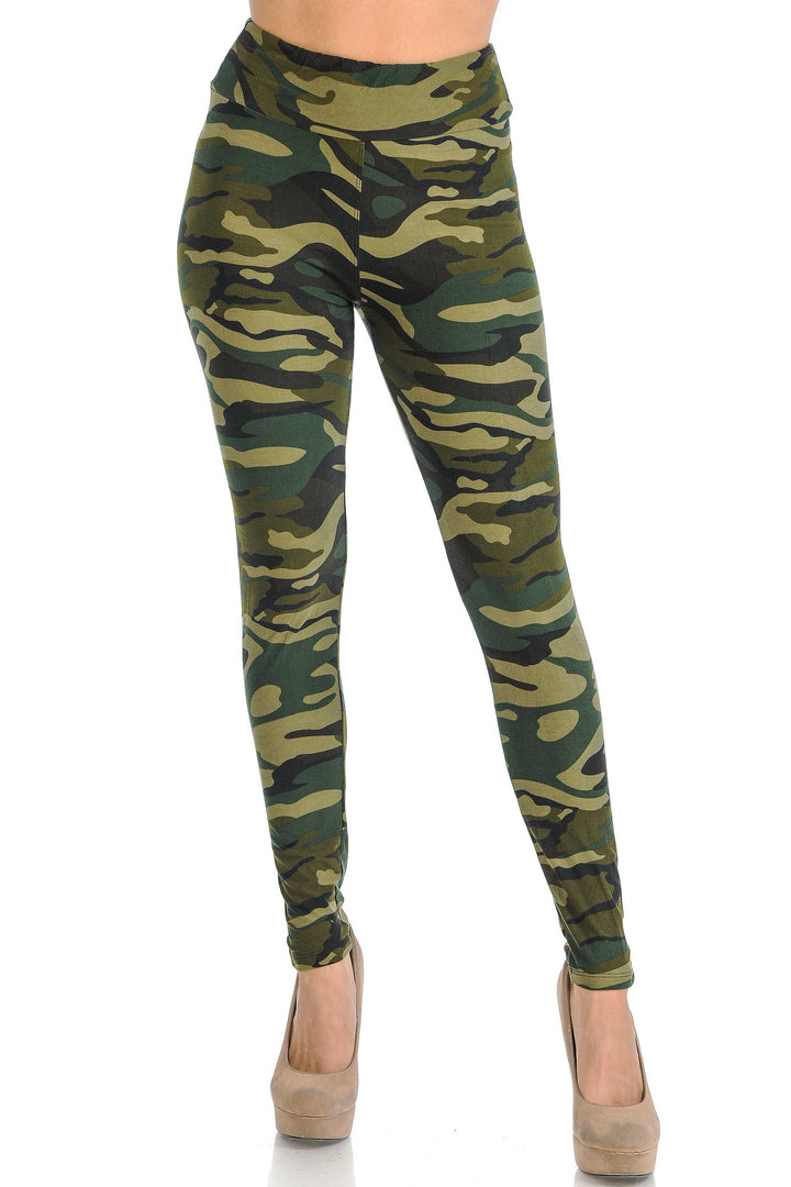 Buttery Soft Green Camouflage High Waisted Leggings - EEVEE (One Size Regular,Green)