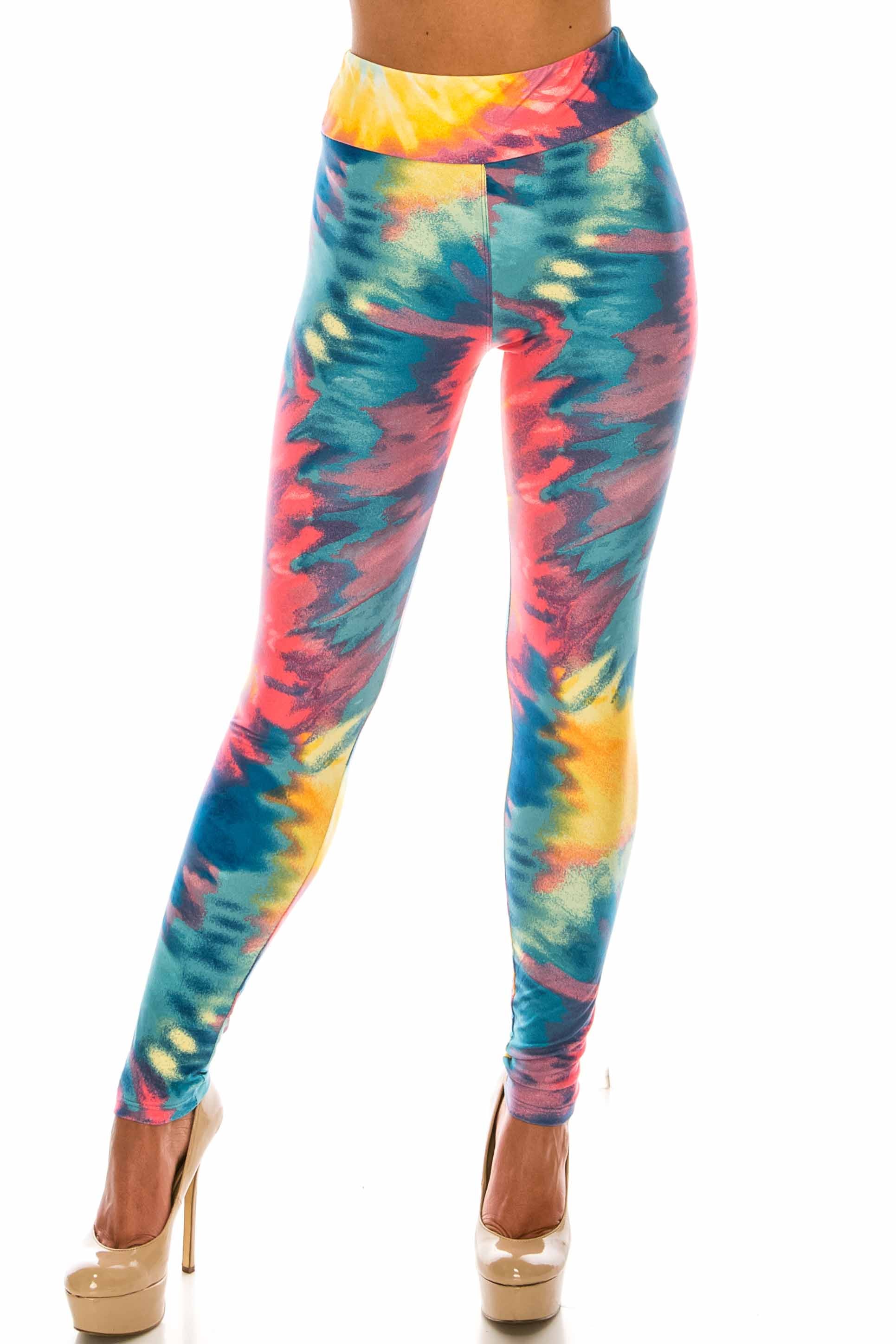 Buttery Soft Multi-Color-Bold Tie Dye High Waisted Leggings (One Size Regular,Multi Color Bold)