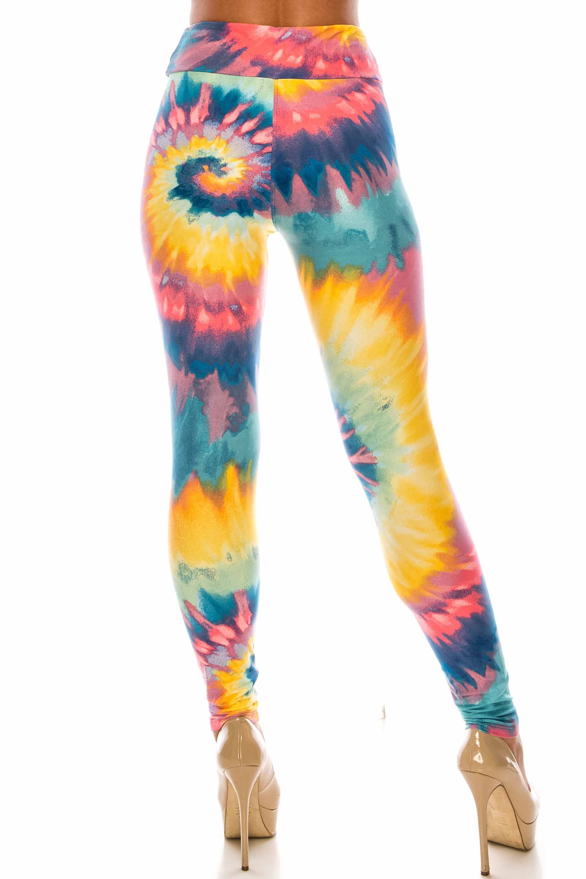 Buttery Soft Multi-Color-Bold Tie Dye High Waisted Leggings (One Size Regular,Multi Color Bold)