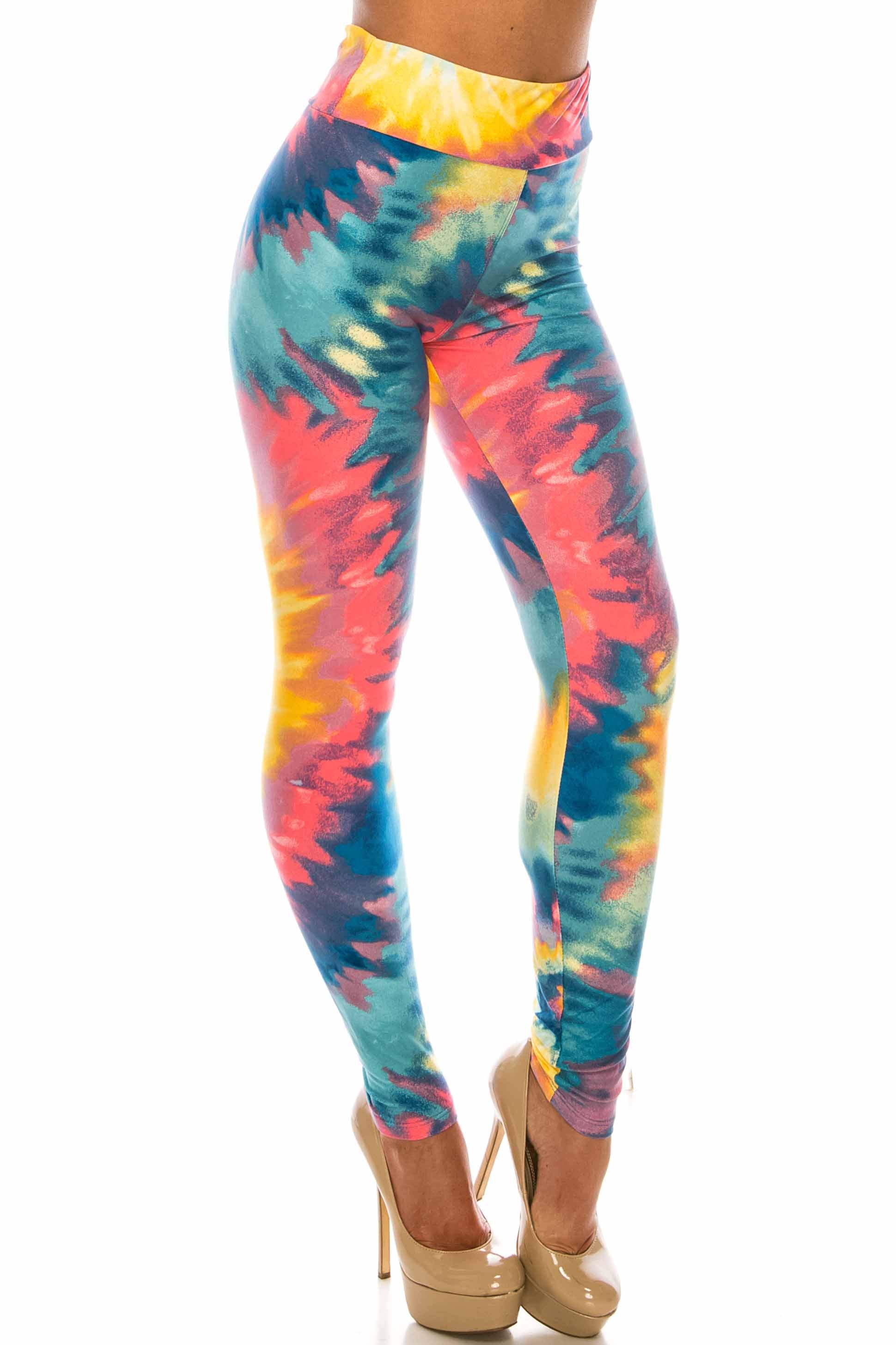 Buttery Soft Multi-Color-Bold Tie Dye High Waisted Leggings (One Size Regular,Multi Color Bold)