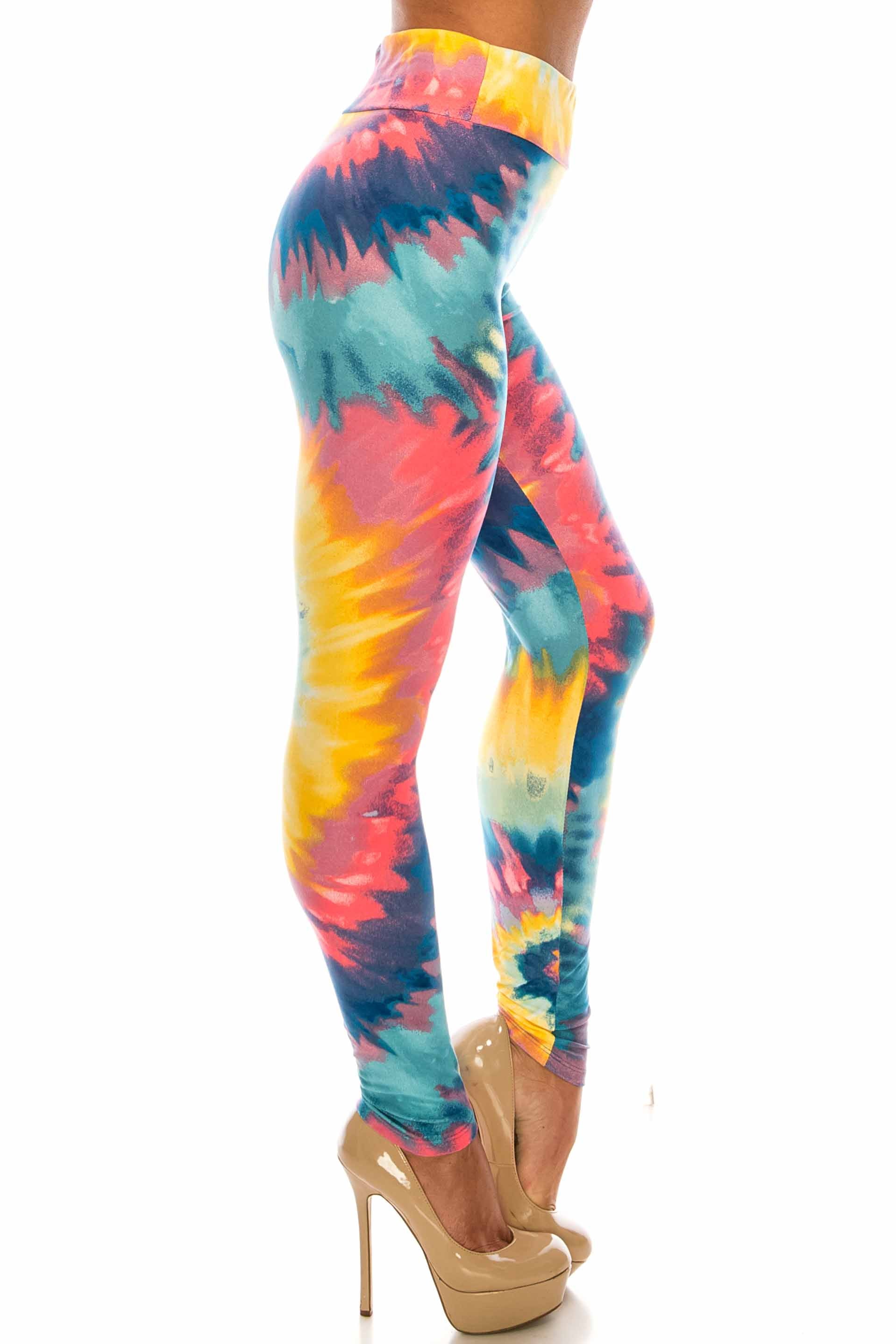 Buttery Soft Multi-Color-Bold Tie Dye High Waisted Leggings (One Size Regular,Multi Color Bold)