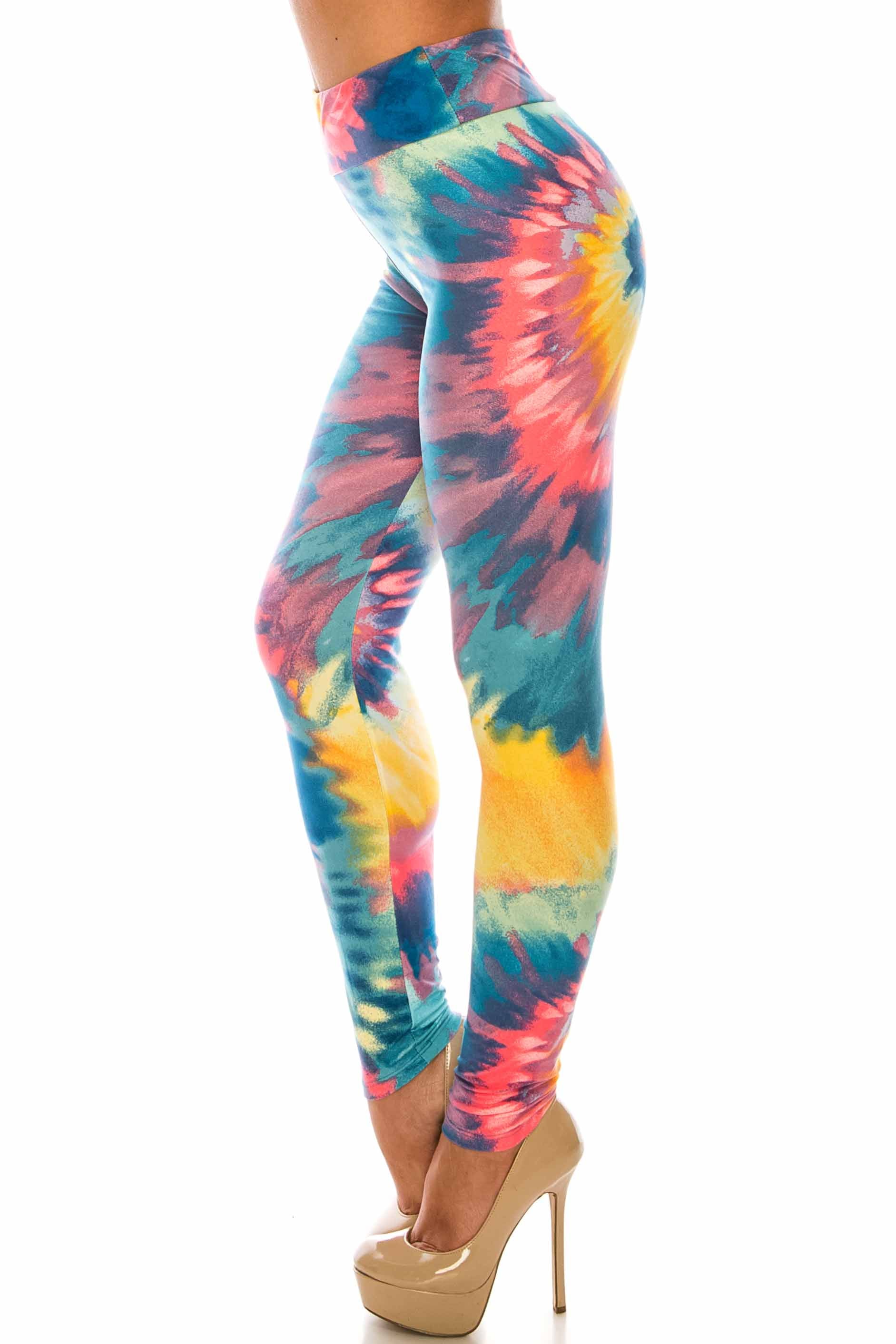 Buttery Soft Multi-Color-Bold Tie Dye High Waisted Leggings (One Size Regular,Multi Color Bold)