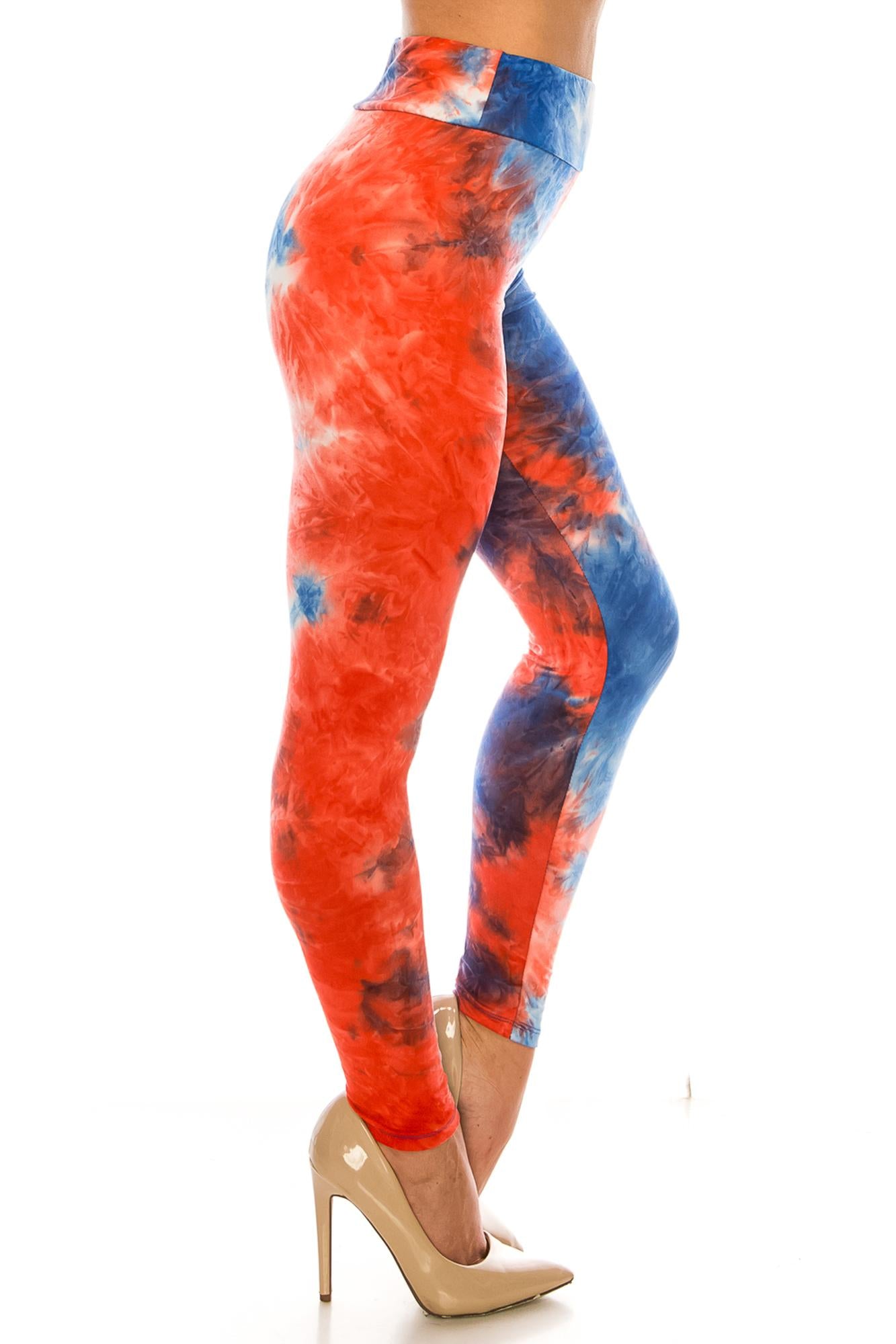Buttery Soft Red and Blue Tie Dye High Waisted Leggings (One Size Regular,Blue)