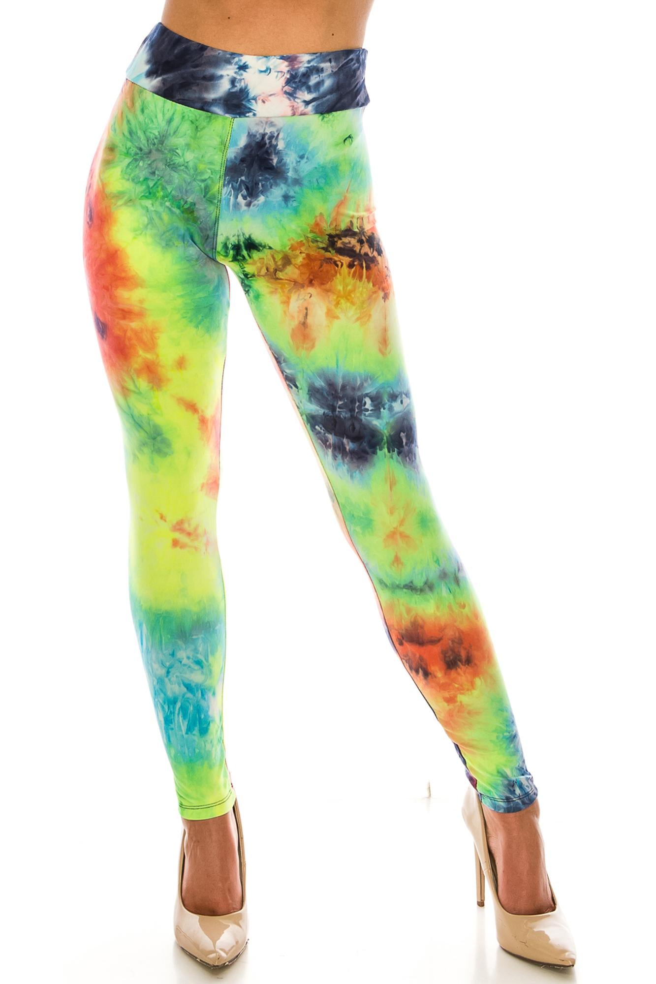 Buttery Soft Summer Yellow Tie Dye High Waisted Leggings (One Size Regular,Yellow)