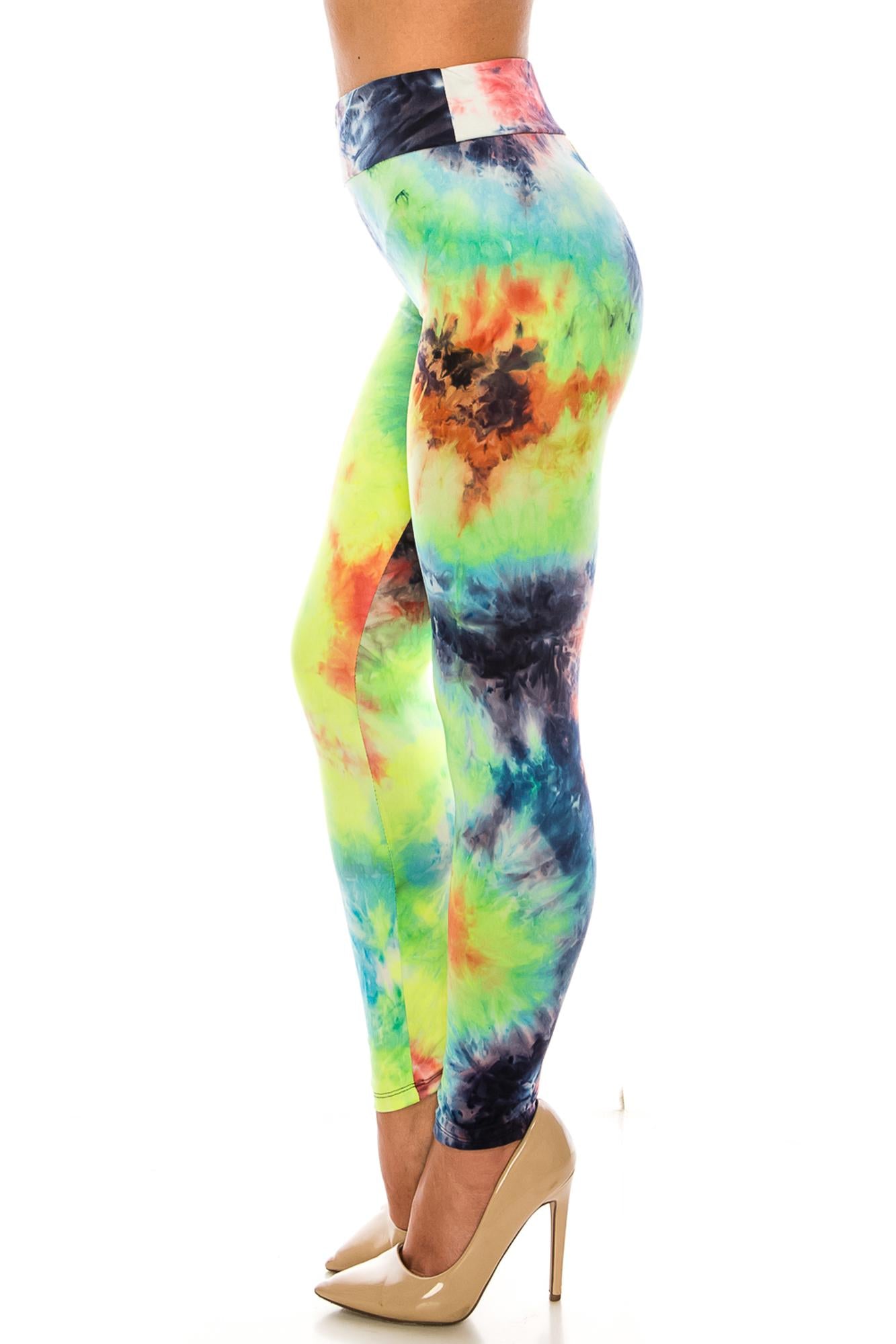 Buttery Soft Summer Yellow Tie Dye High Waisted Leggings (One Size Regular,Yellow)