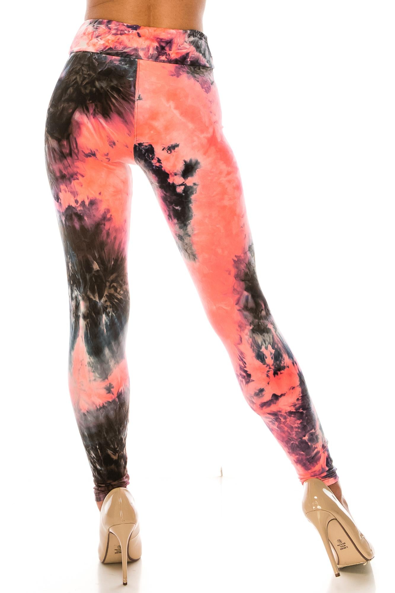 Buttery Soft Coral Tie Dye High Waisted Leggings (One Size Regular,Coral)