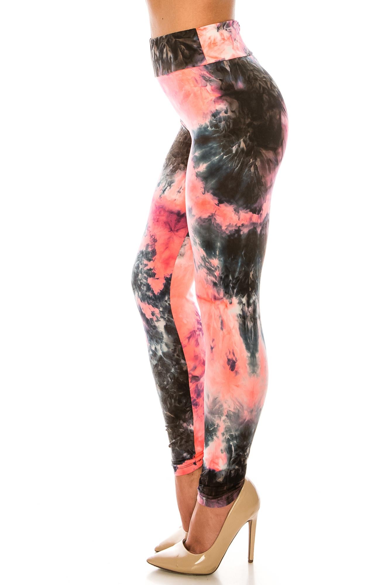 Buttery Soft Coral Tie Dye High Waisted Leggings (One Size Regular,Coral)