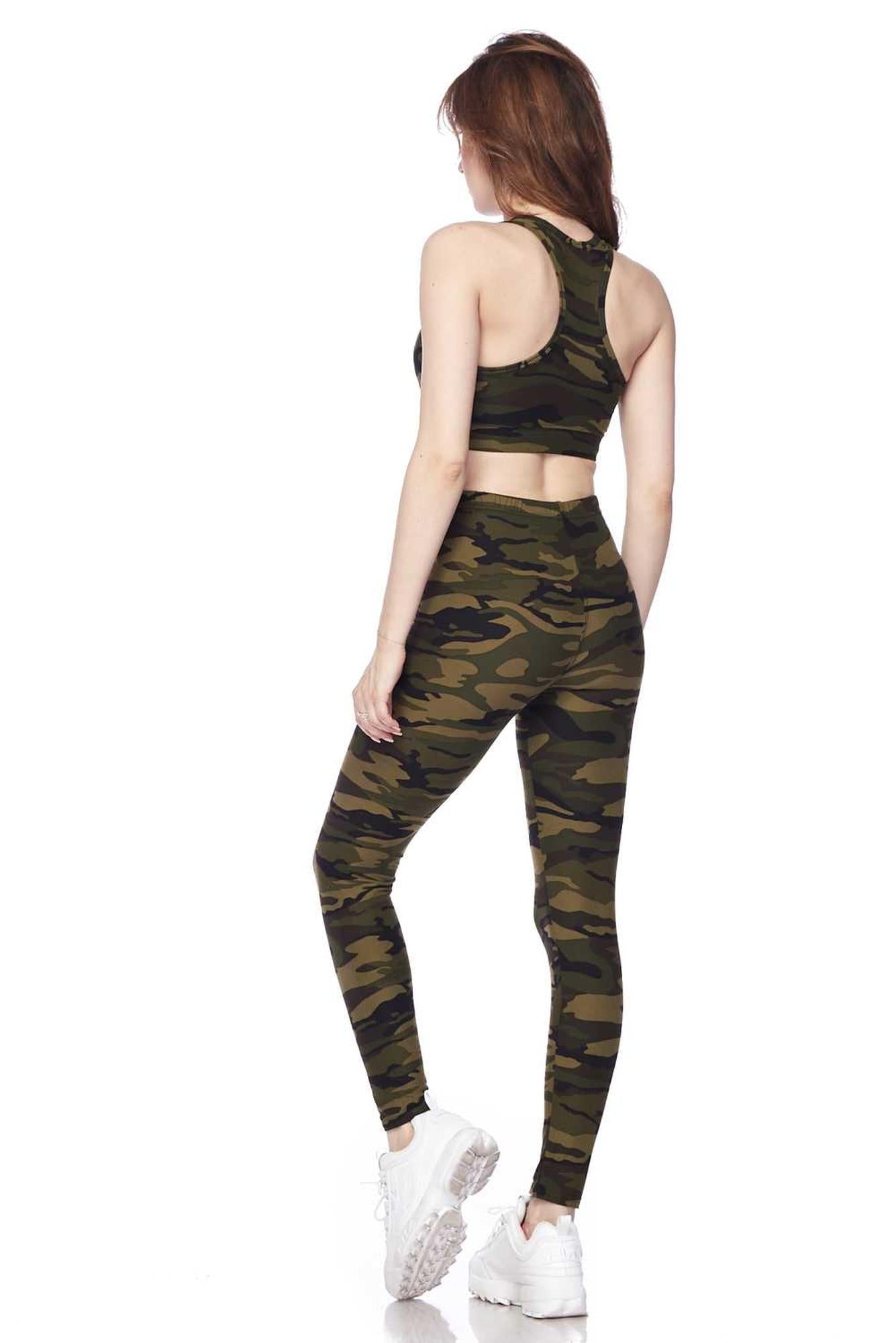 Buttery Smooth Green Camouflage Leggings and Bra Set