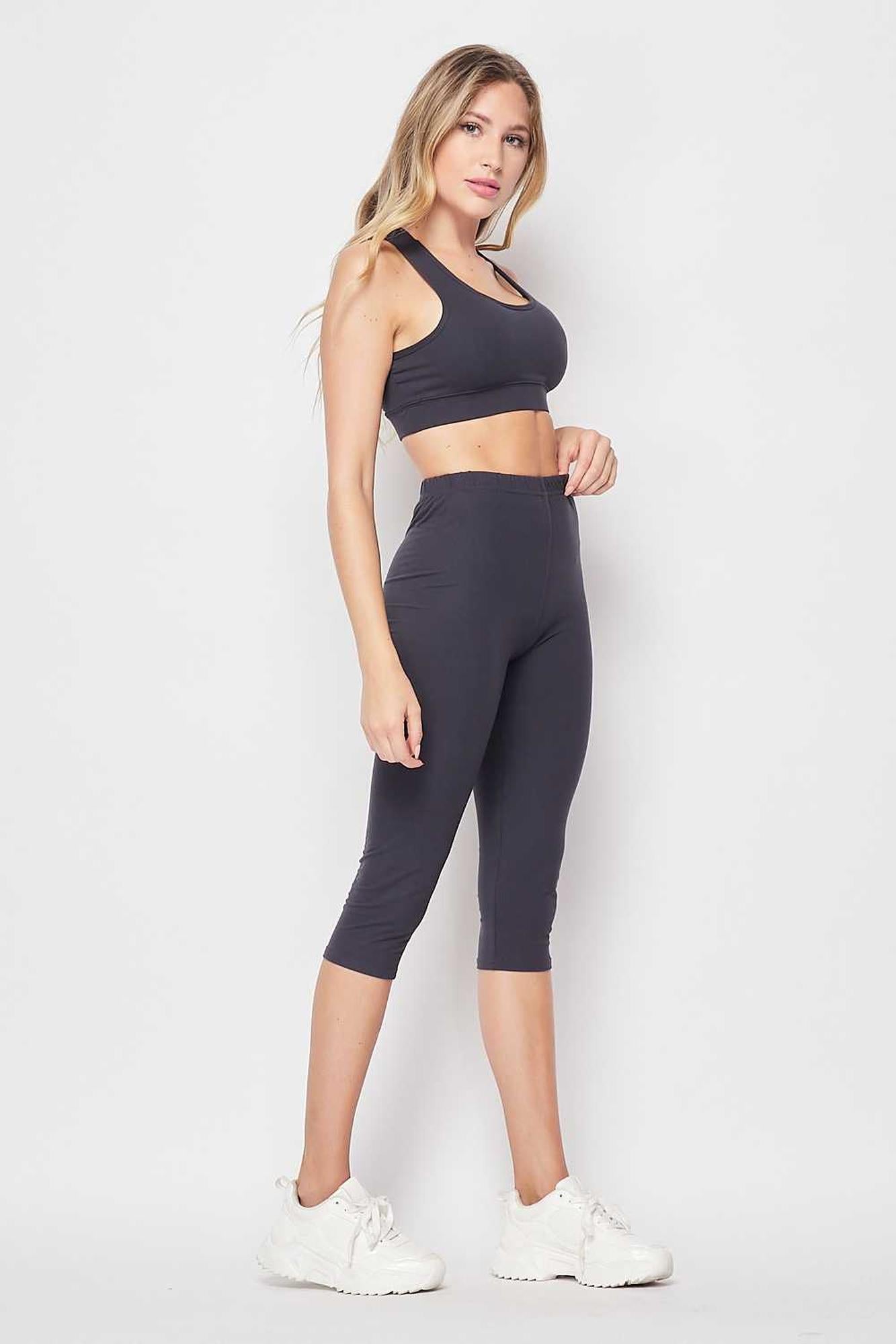 Basic Solid Capri and Crop Top Set