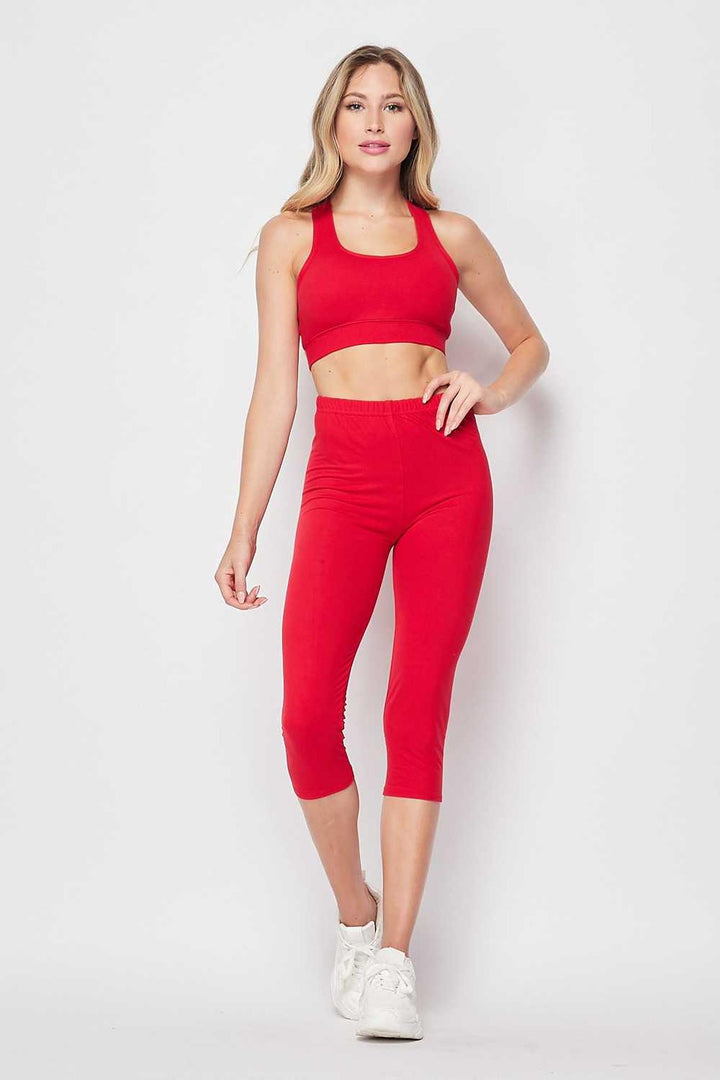 Basic Solid Capri and Crop Top Set