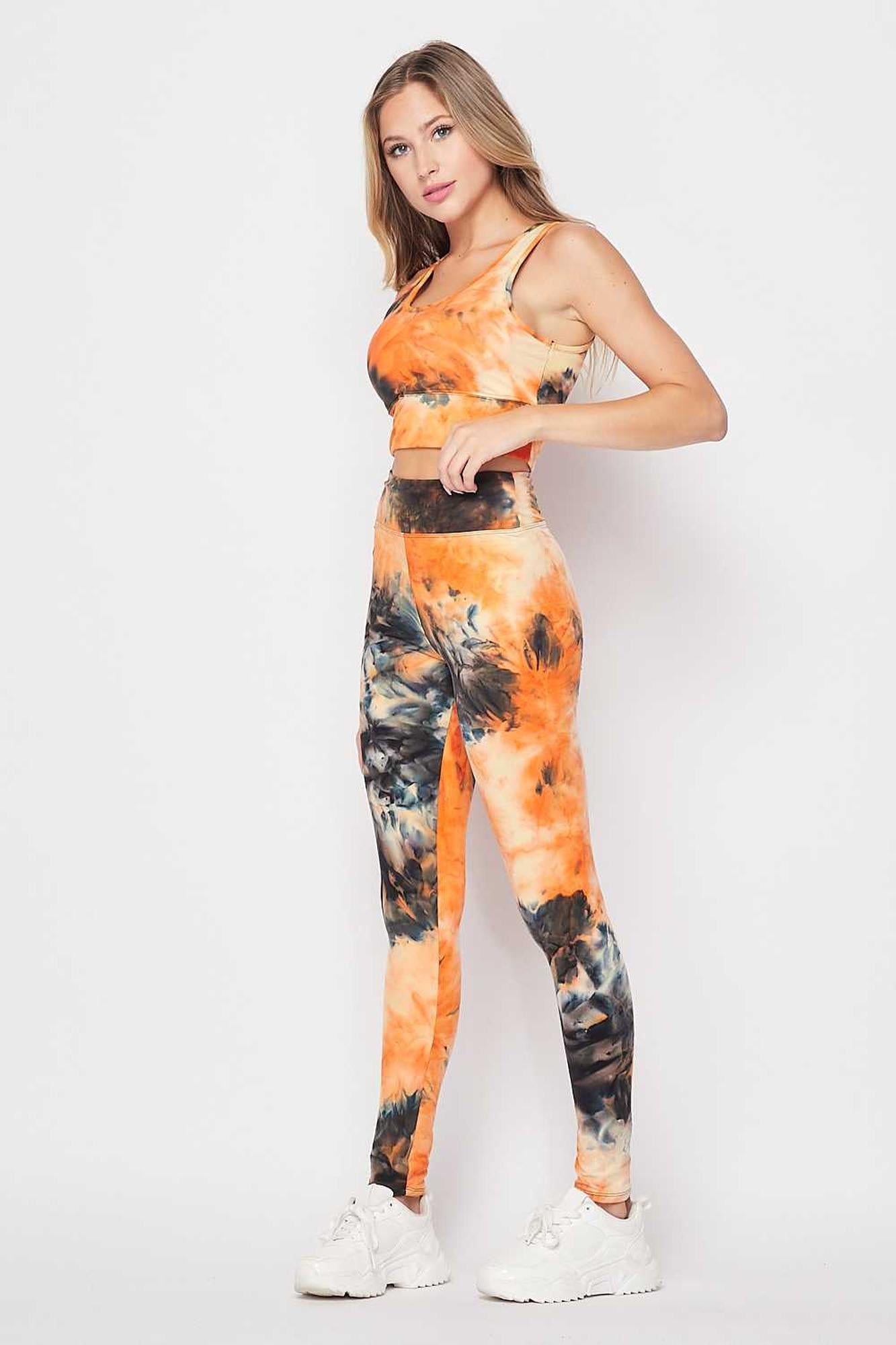Tie Dye 2 Piece High Waisted Leggings and Crop Top Set