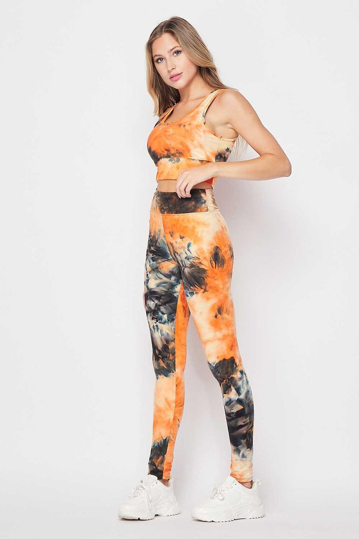 Tie Dye 2 Piece High Waisted Leggings and Crop Top Set