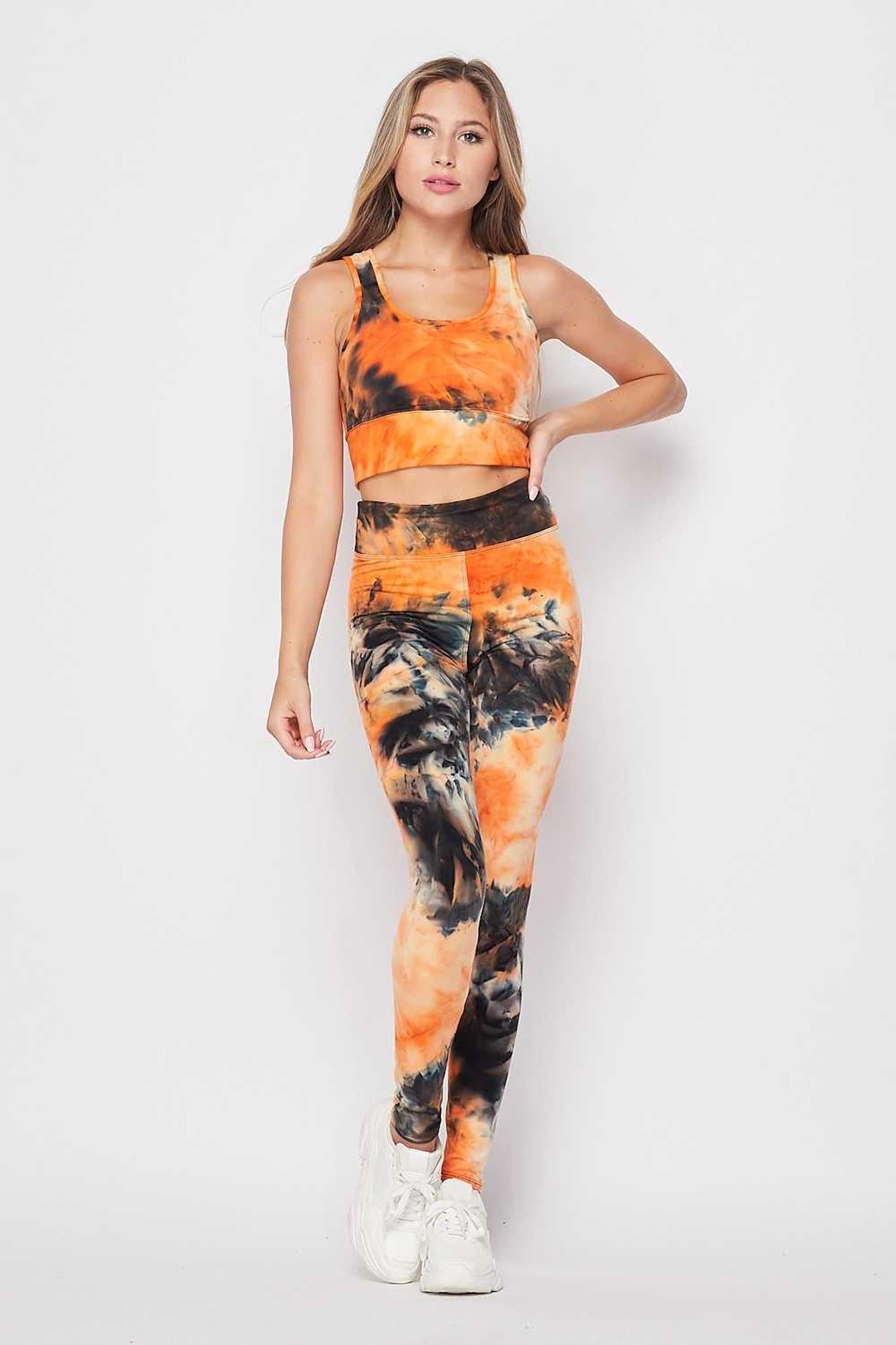 Tie Dye 2 Piece High Waisted Leggings and Crop Top Set