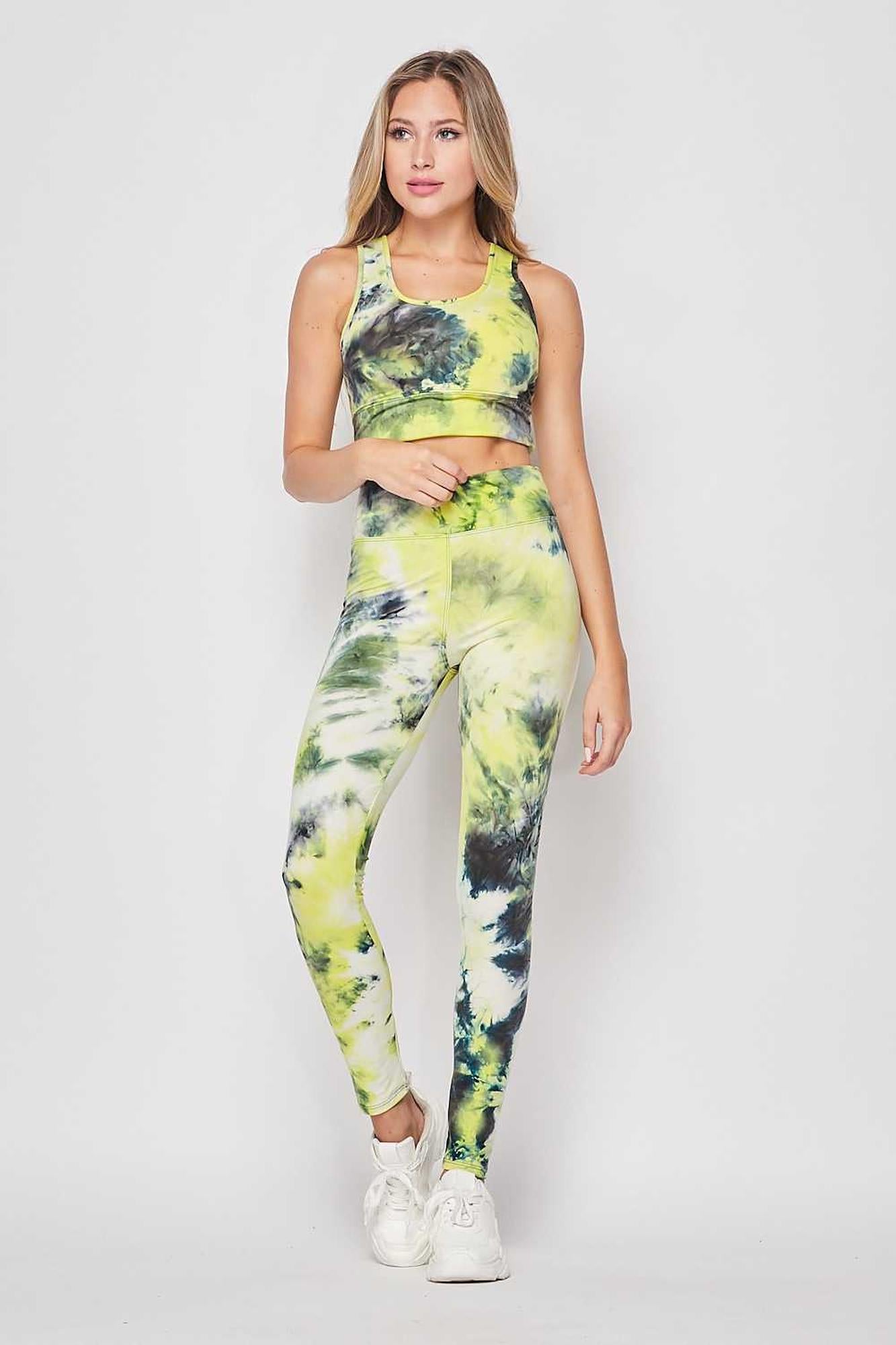 Tie Dye 2 Piece High Waisted Leggings and Crop Top Set