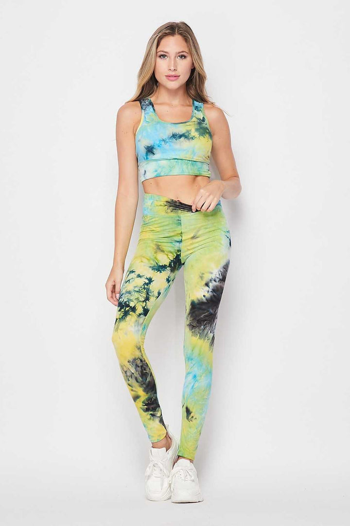 Tie Dye 2 Piece High Waisted Leggings and Crop Top Set