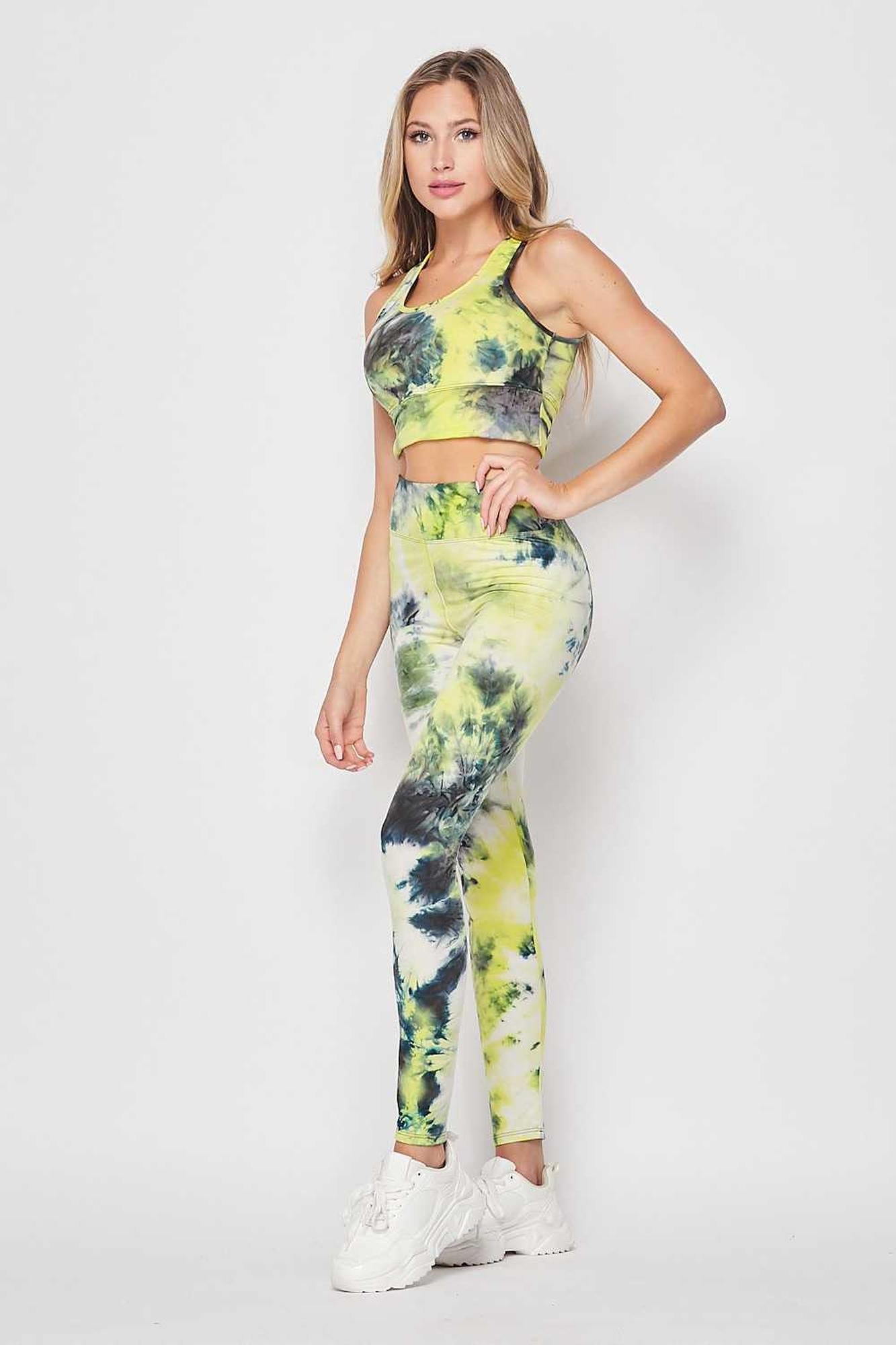 Tie Dye 2 Piece High Waisted Leggings and Crop Top Set