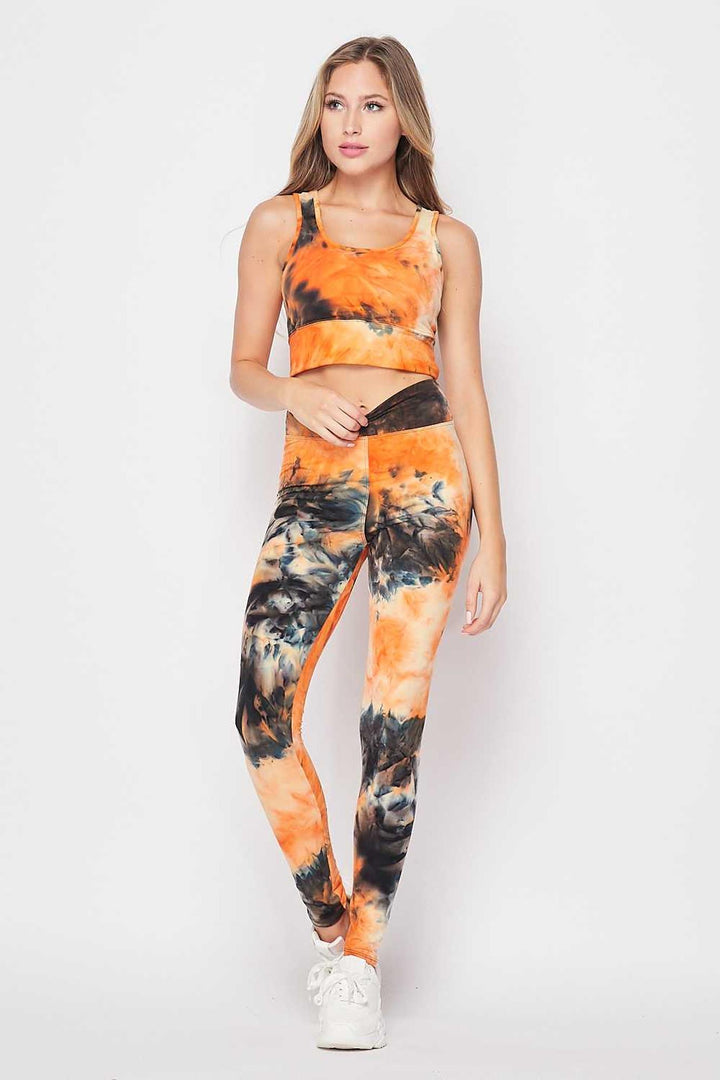 Tie Dye 2 Piece High Waisted Leggings and Crop Top Set