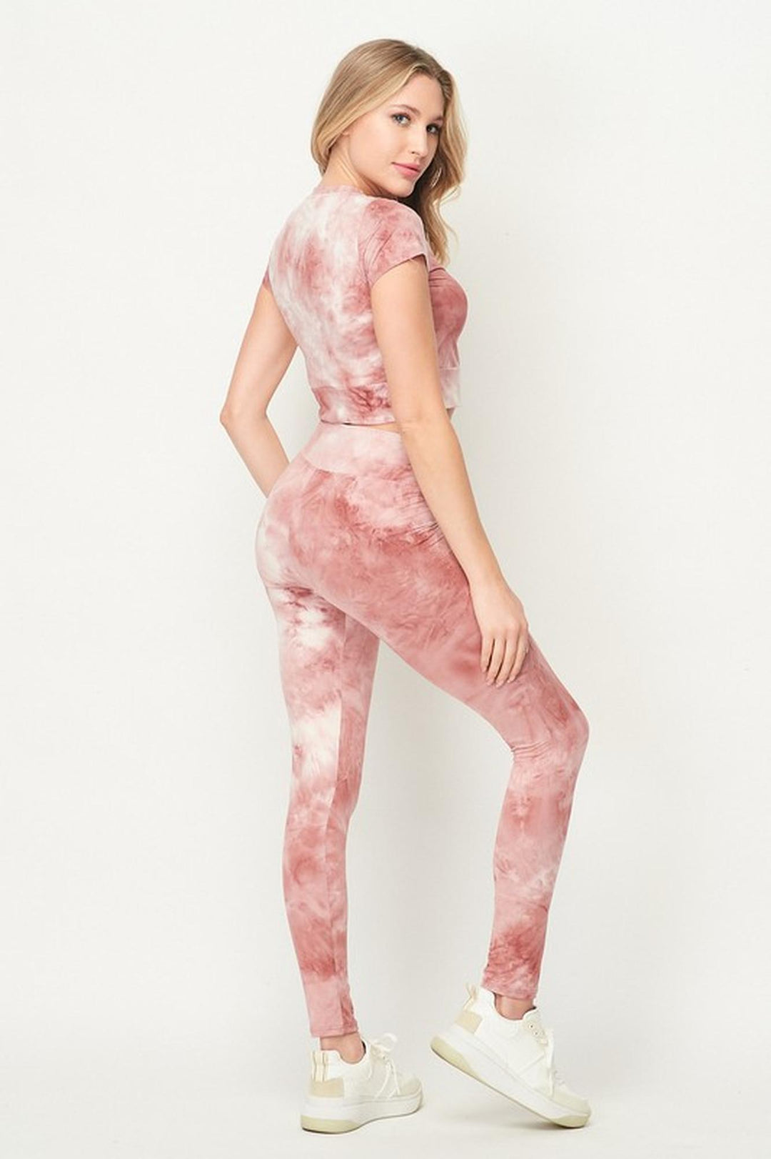 Tie Dye 2 Piece Leggings and Short Sleeve Crop Top Set
