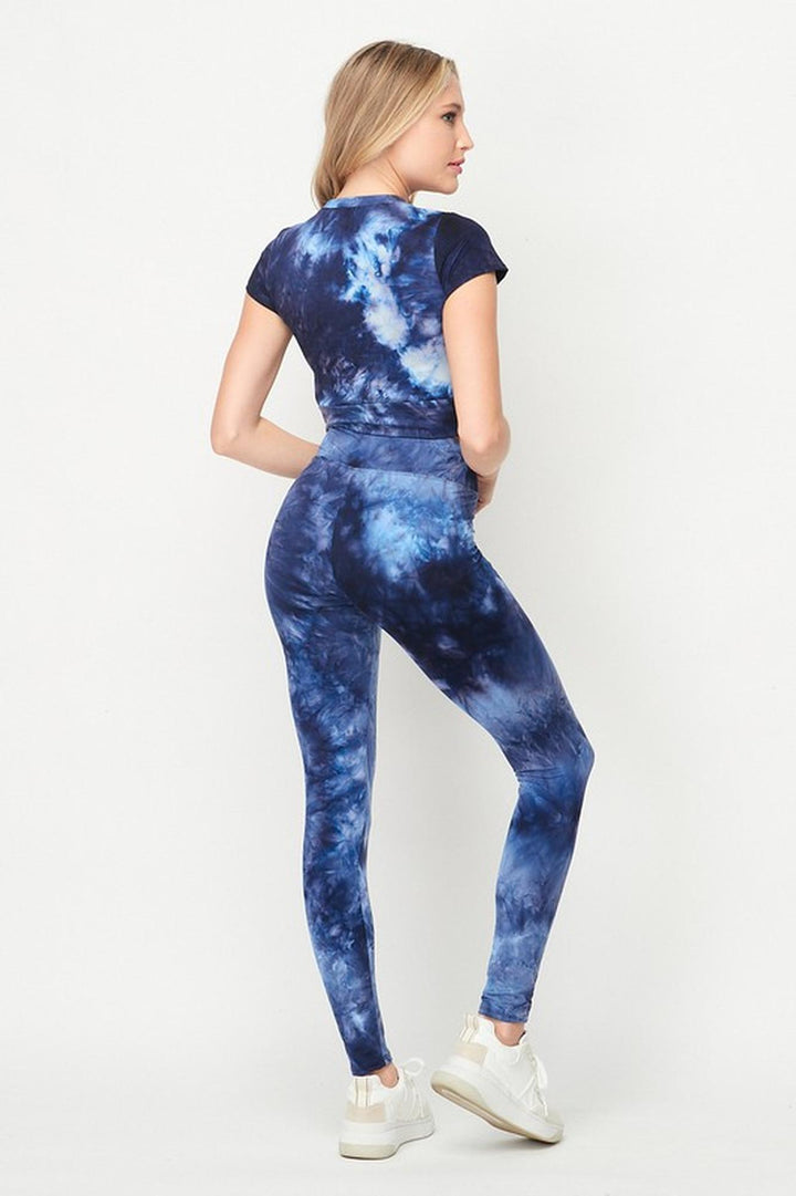 Tie Dye 2 Piece Leggings and Short Sleeve Crop Top Set