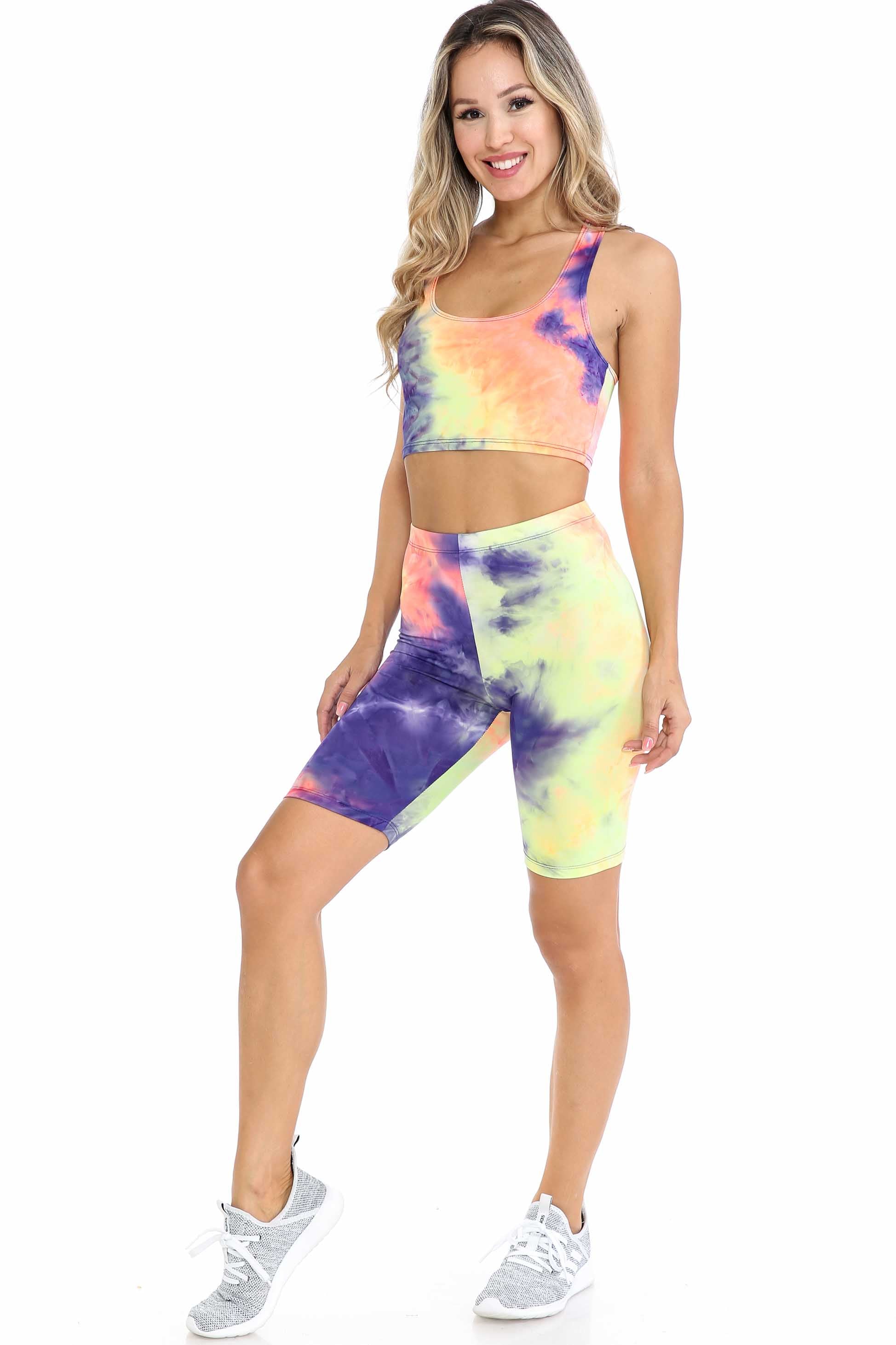 Indigo Tie Dye 2 Piece Shorts and Cropped Bra Top Set