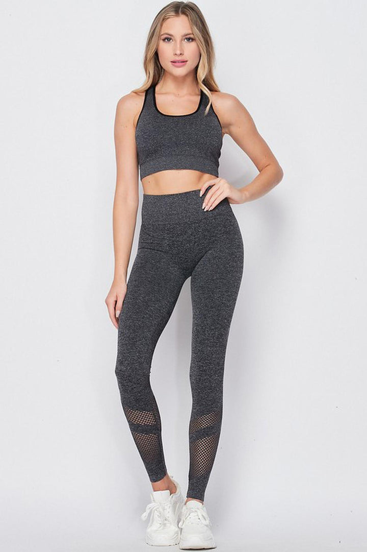 Premium 2 Piece Charcoal Bra Top and Leggings Sport Set
