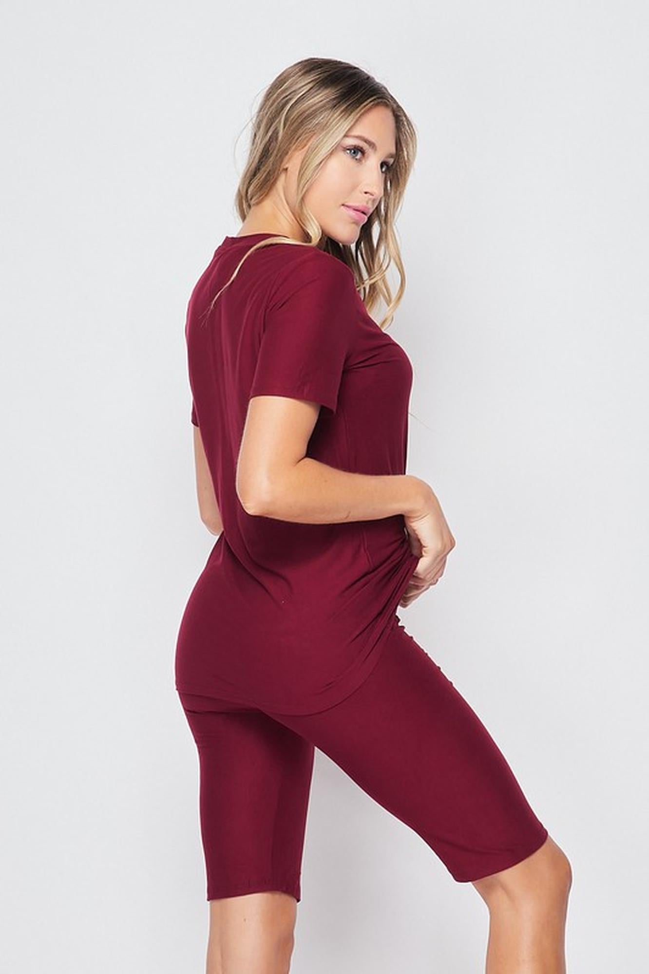 2 Piece Buttery Smooth Basic Solid Biker Shorts and T-Shirt Set