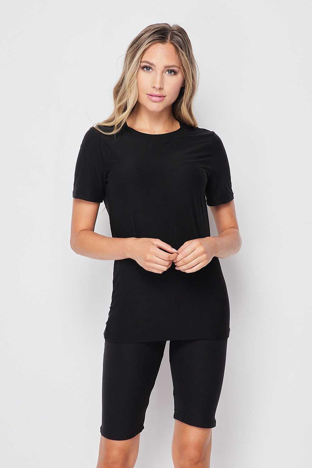 2 Piece Buttery Smooth Basic Solid Biker Shorts and T-Shirt Set