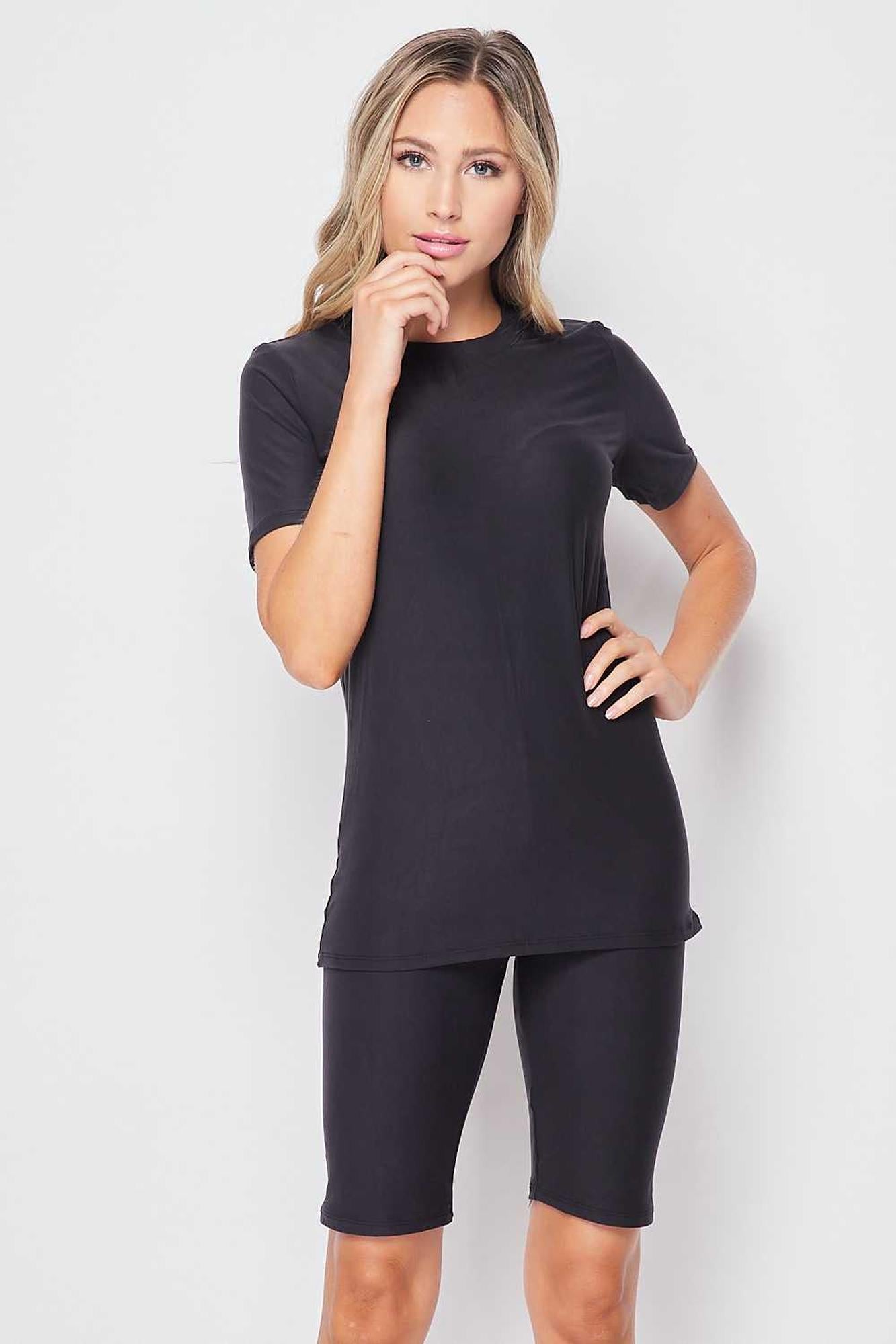 2 Piece Buttery Smooth Basic Solid Biker Shorts and T-Shirt Set