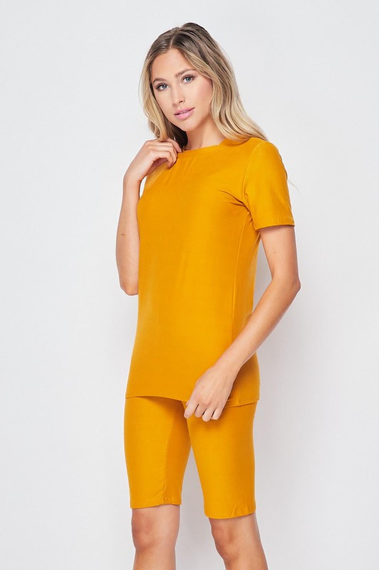 2 Piece Buttery Smooth Basic Solid Biker Shorts and T-Shirt Set