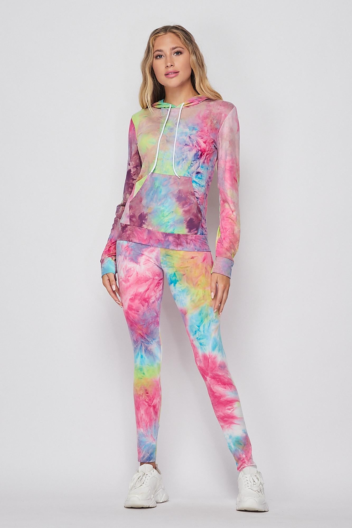 Tie Dye 2 Piece Leggings and Hooded Jacket Set