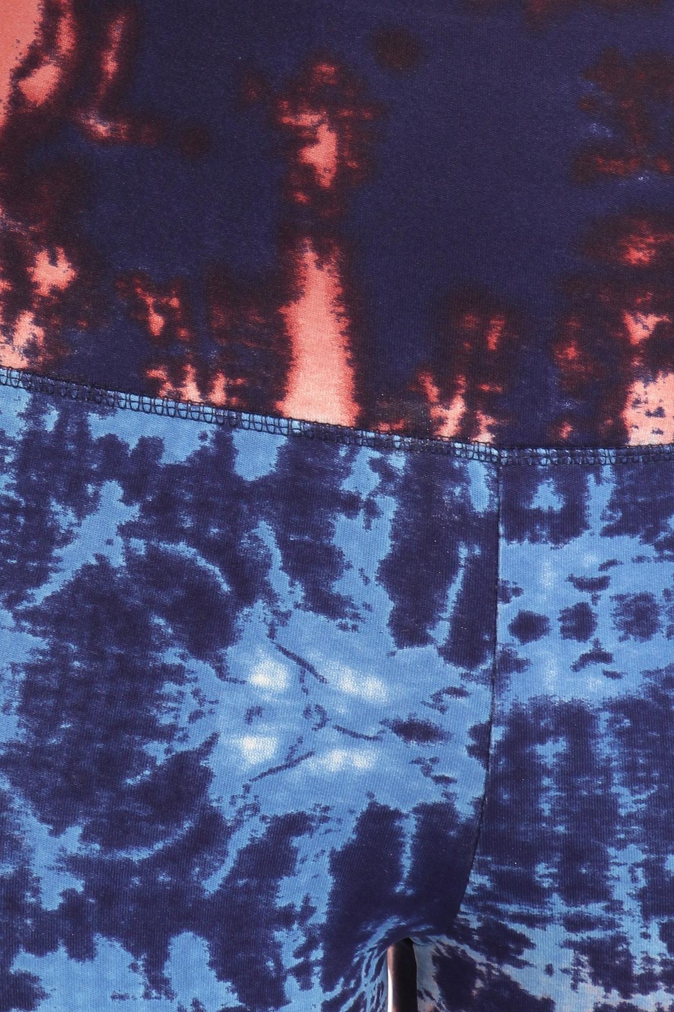 High Waisted Blue Tie Dye Sports Leggings and Crop - 2 Piece Set