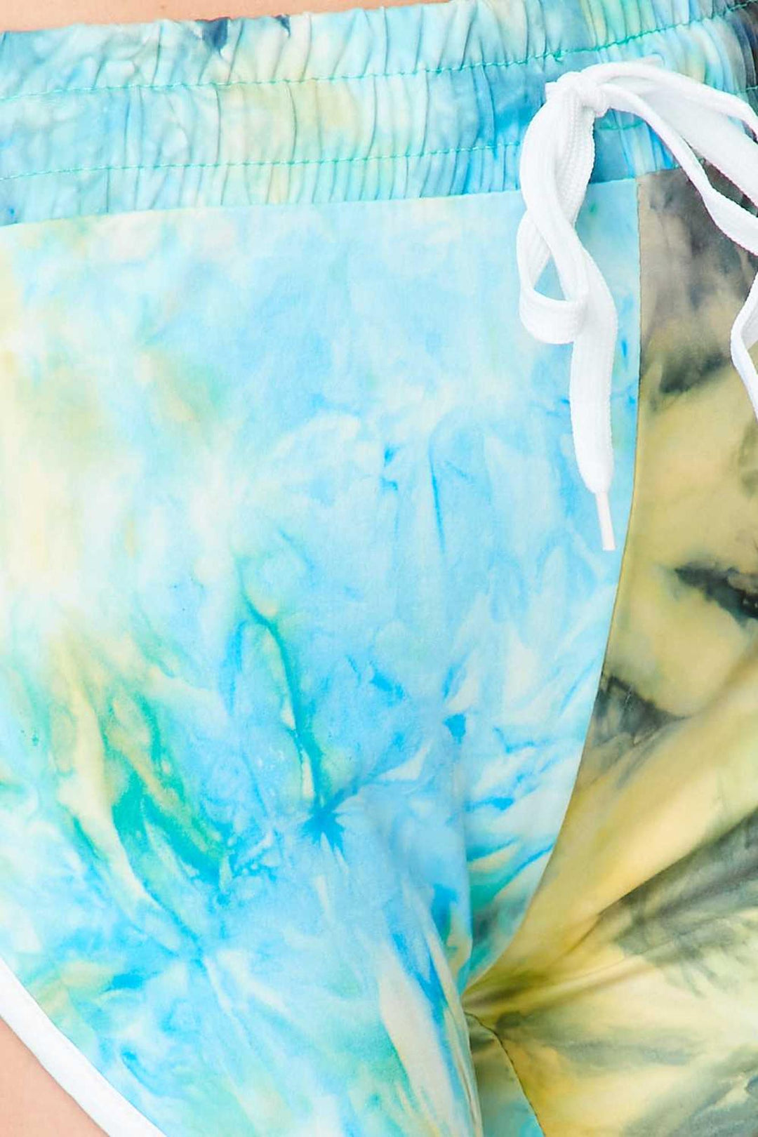 Buttery Smooth Blue Tie Dye Side Striped Drawstring Waist Dolphin Shorts