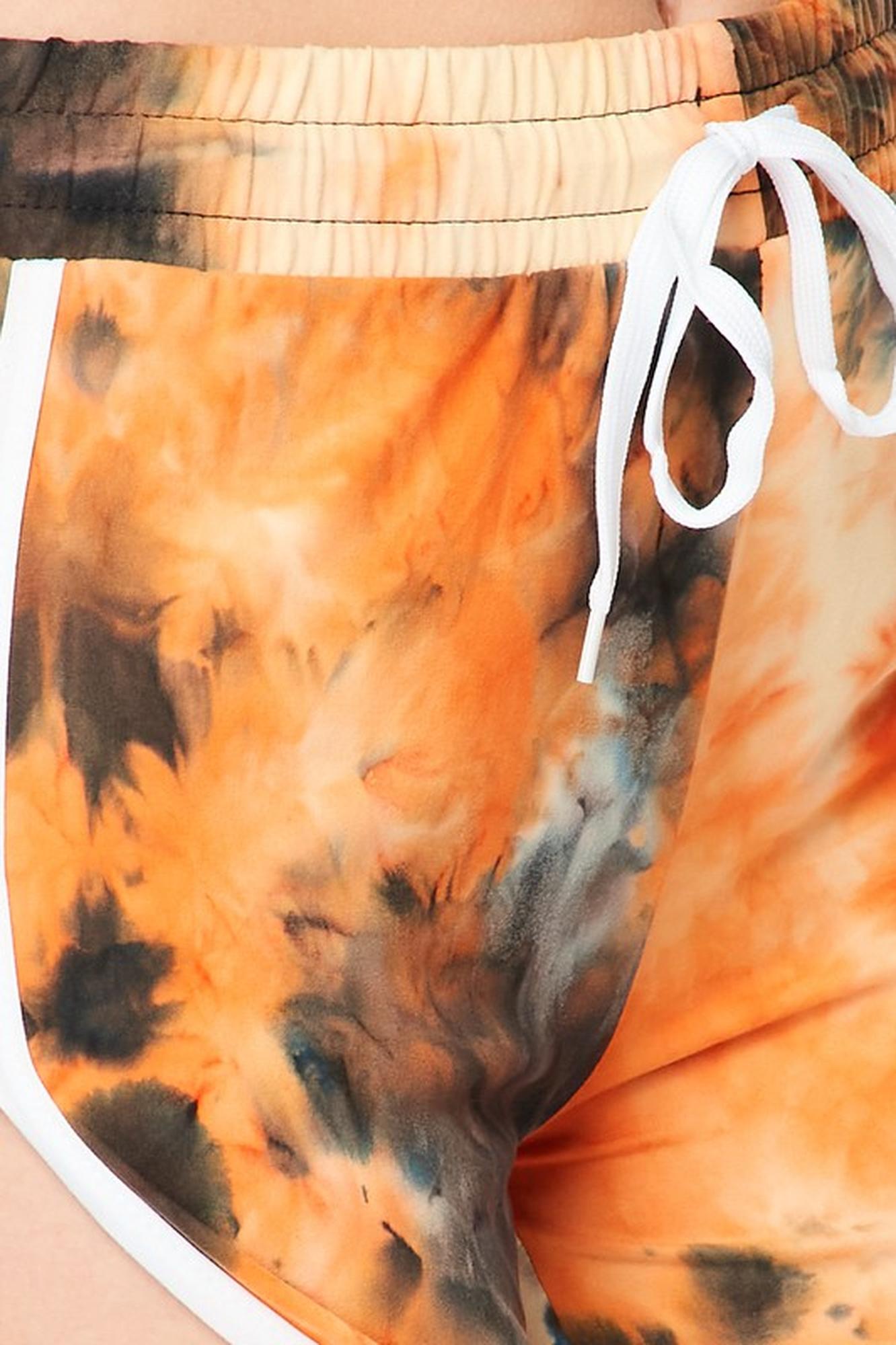 Buttery Smooth Orange Tie Dye Side Striped Drawstring Waist Dolphin Shorts