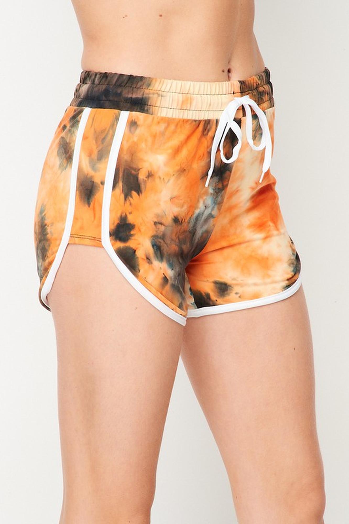 Buttery Smooth Orange Tie Dye Side Striped Drawstring Waist Dolphin Shorts