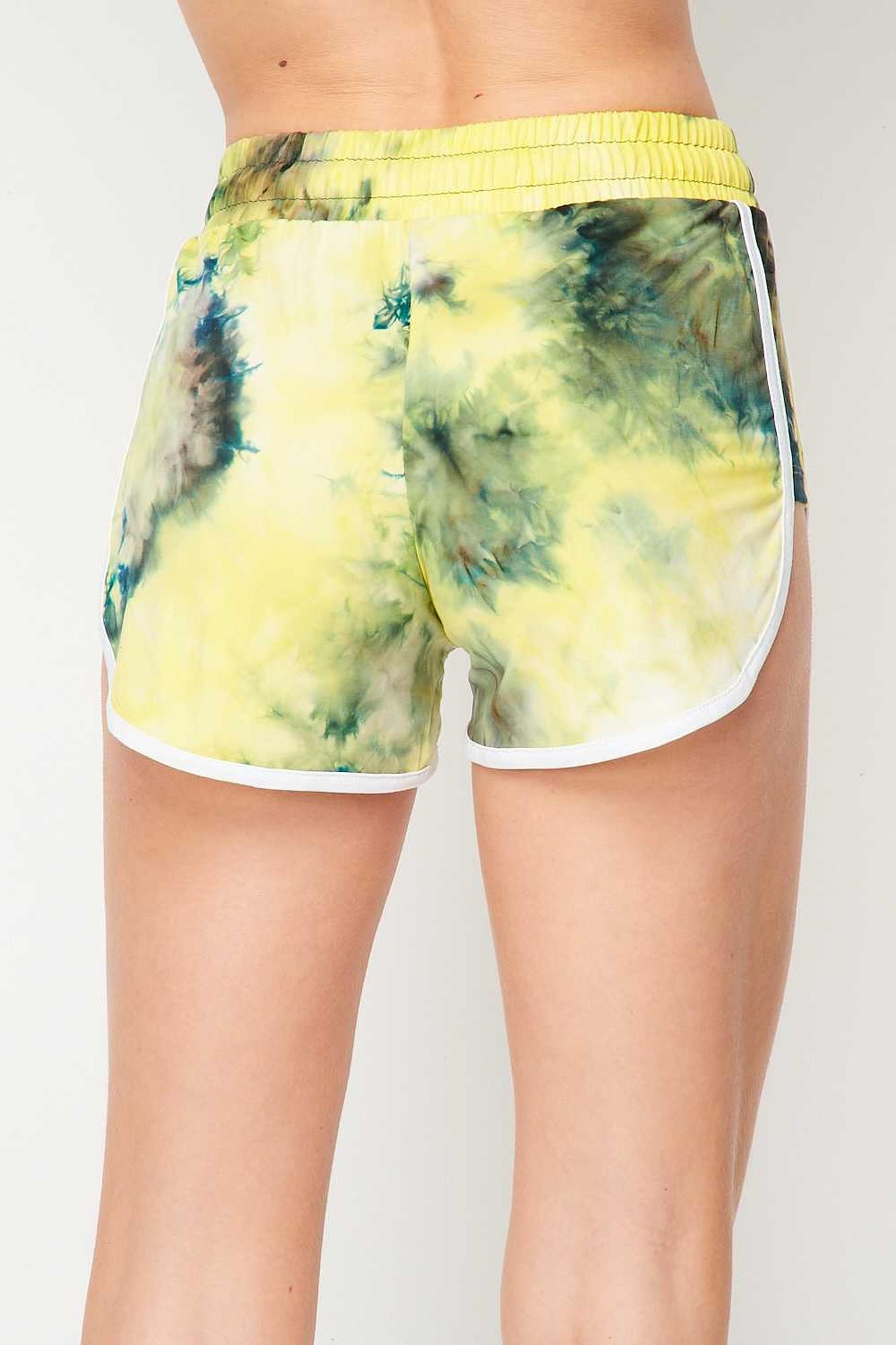 Buttery Smooth Yellow Tie Dye Side Striped Drawstring Waist Dolphin Shorts