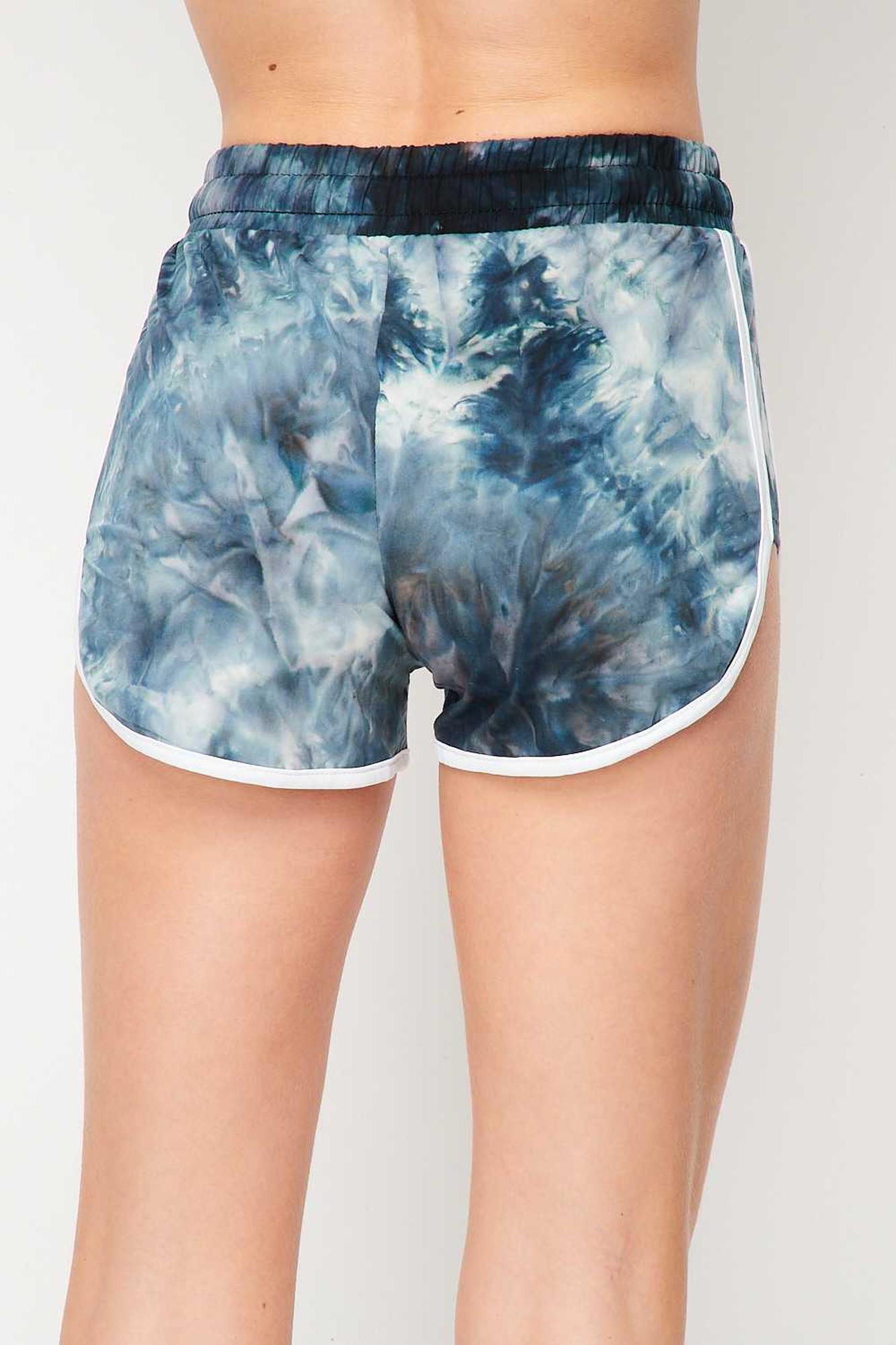 Buttery Smooth Navy Tie Dye Side Striped Drawstring Waist Dolphin Shorts