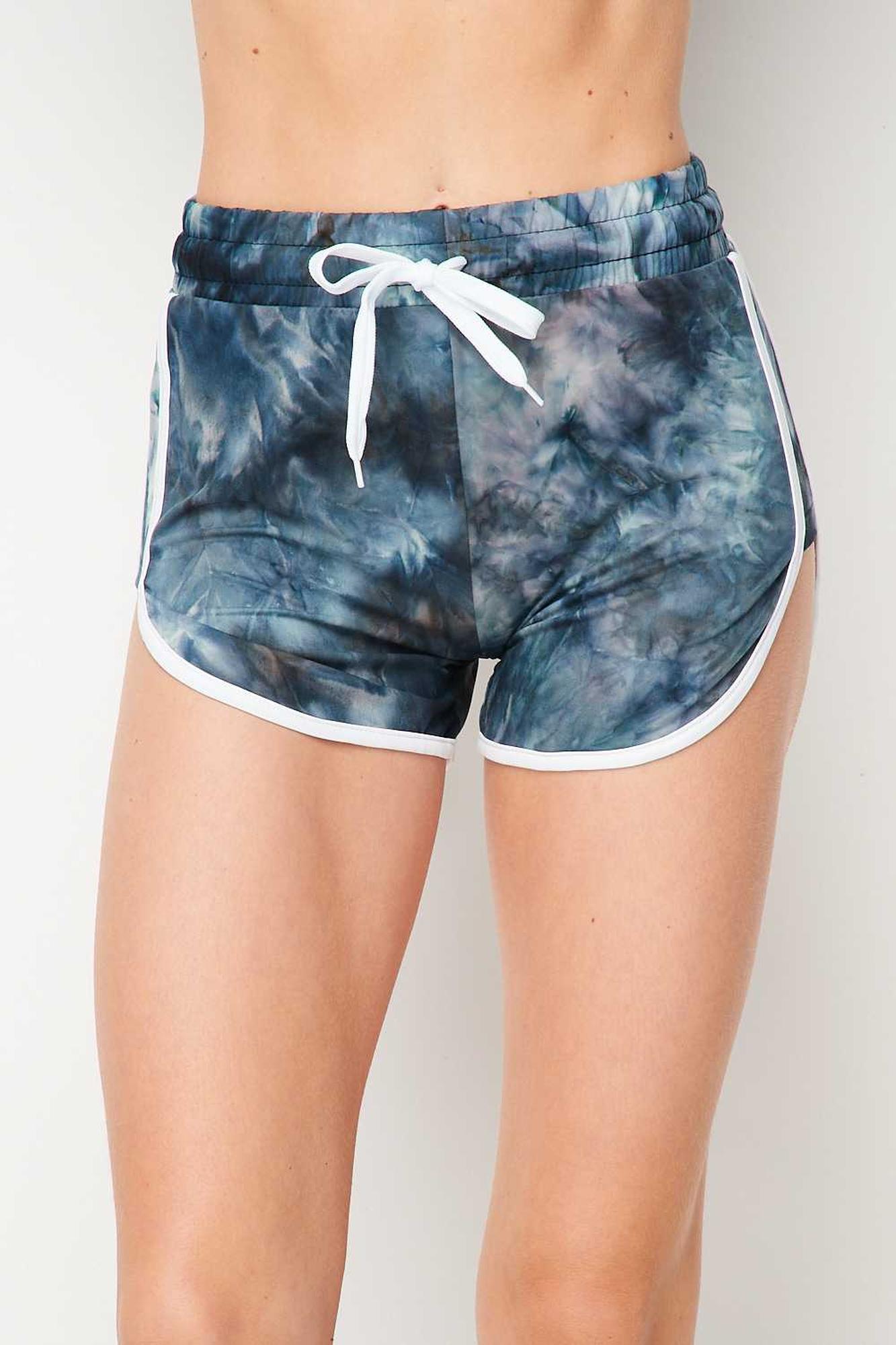 Buttery Smooth Navy Tie Dye Side Striped Drawstring Waist Dolphin Shorts