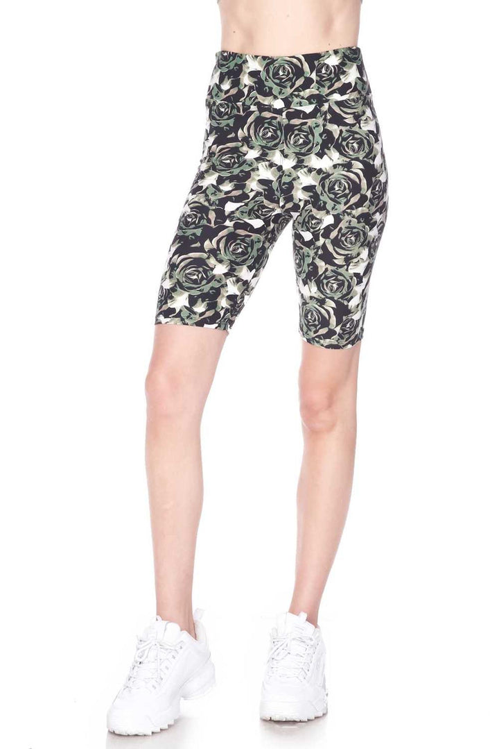 Buttery Soft Olive Rose Shorts - 3 Inch (One Size Regular,Olive)