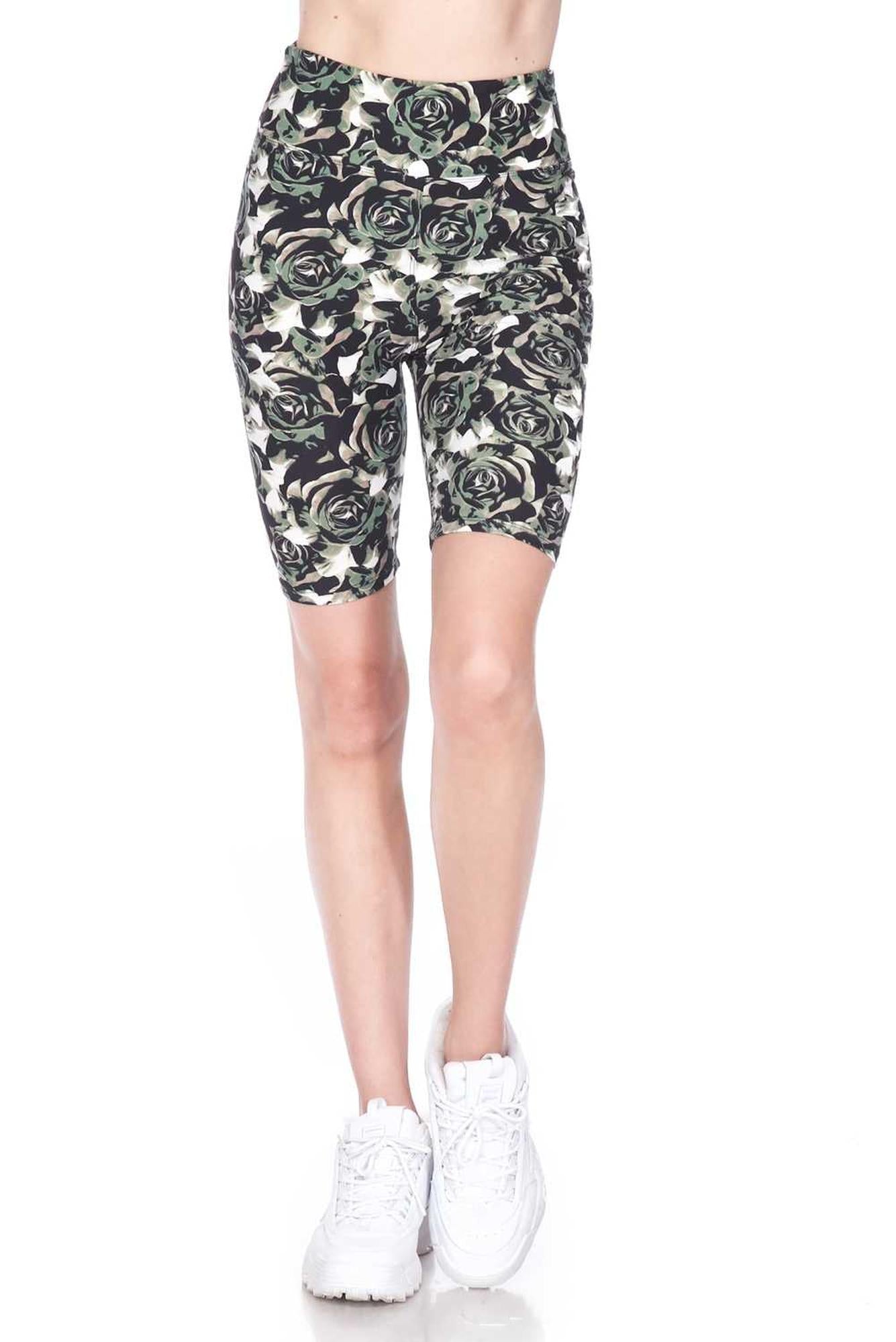 Buttery Soft Olive Rose Shorts - 3 Inch (One Size Regular,Olive)